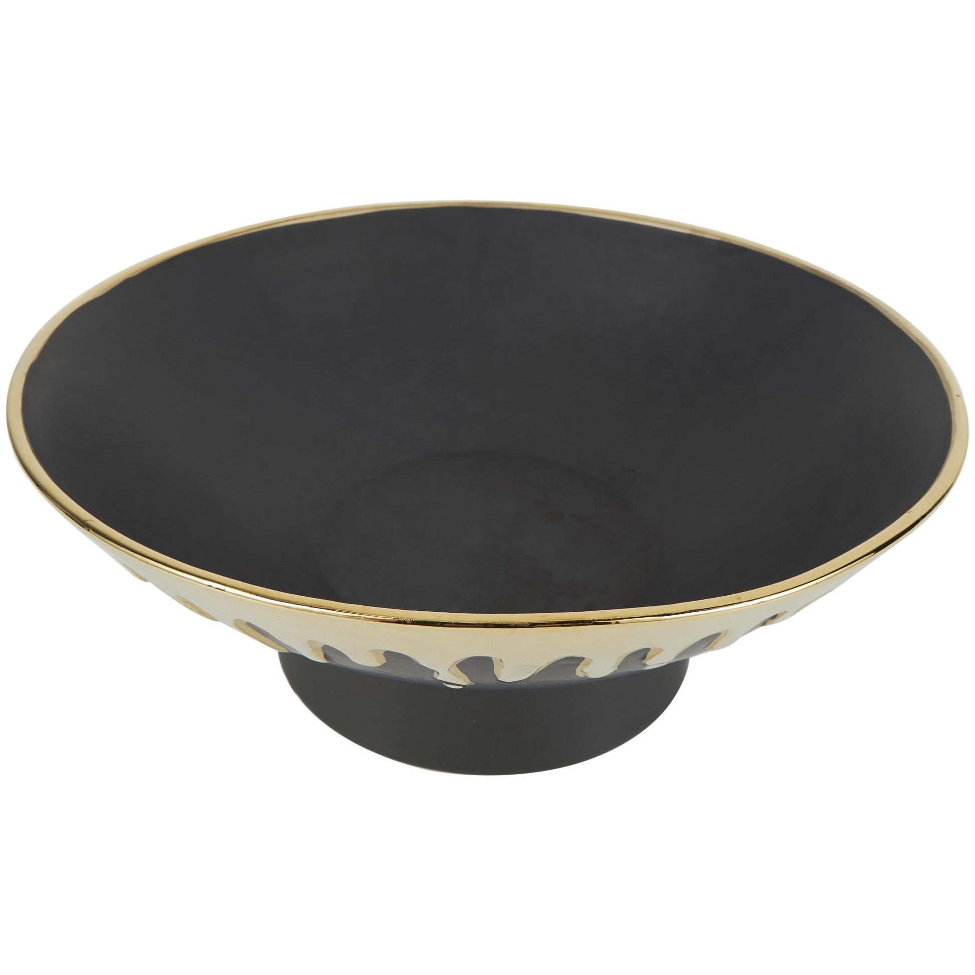 CosmoLiving by Cosmopolitan Abstract Ceramic Large Decorative Bowl with Abstract Gold Melting Drips