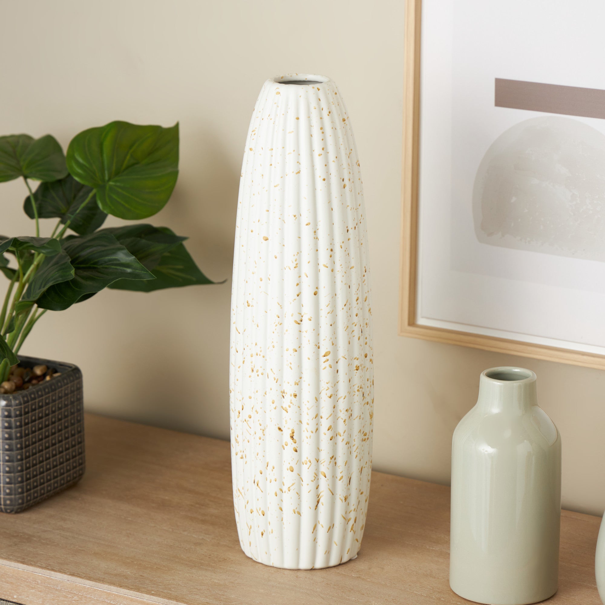 White Ceramic Speckled Decorative Vase