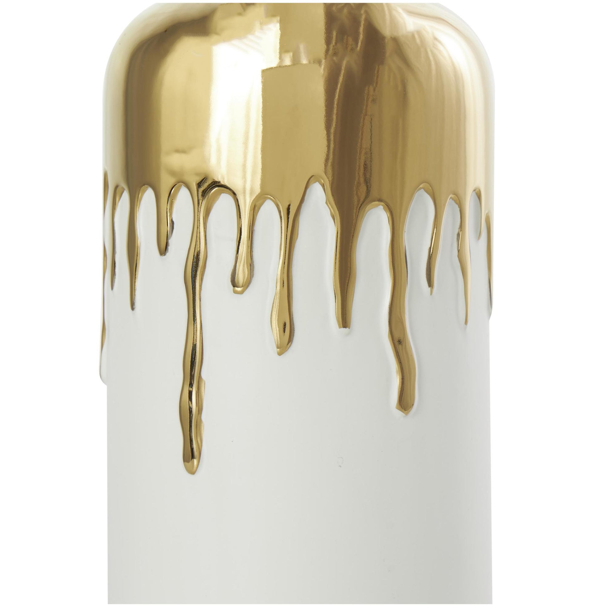 CosmoLiving by Cosmopolitan Abstract White Ceramic Decorative Vase with Abstract Gold Melting Drips