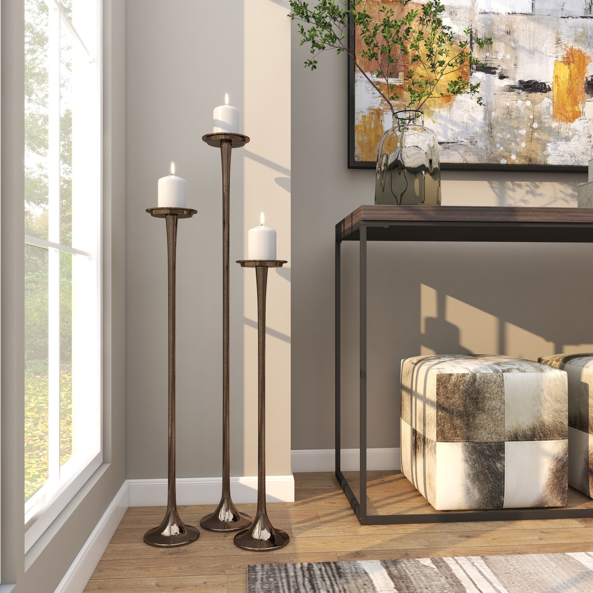 Set of 3 Aluminum Metal Tall Decorative Candle Holder