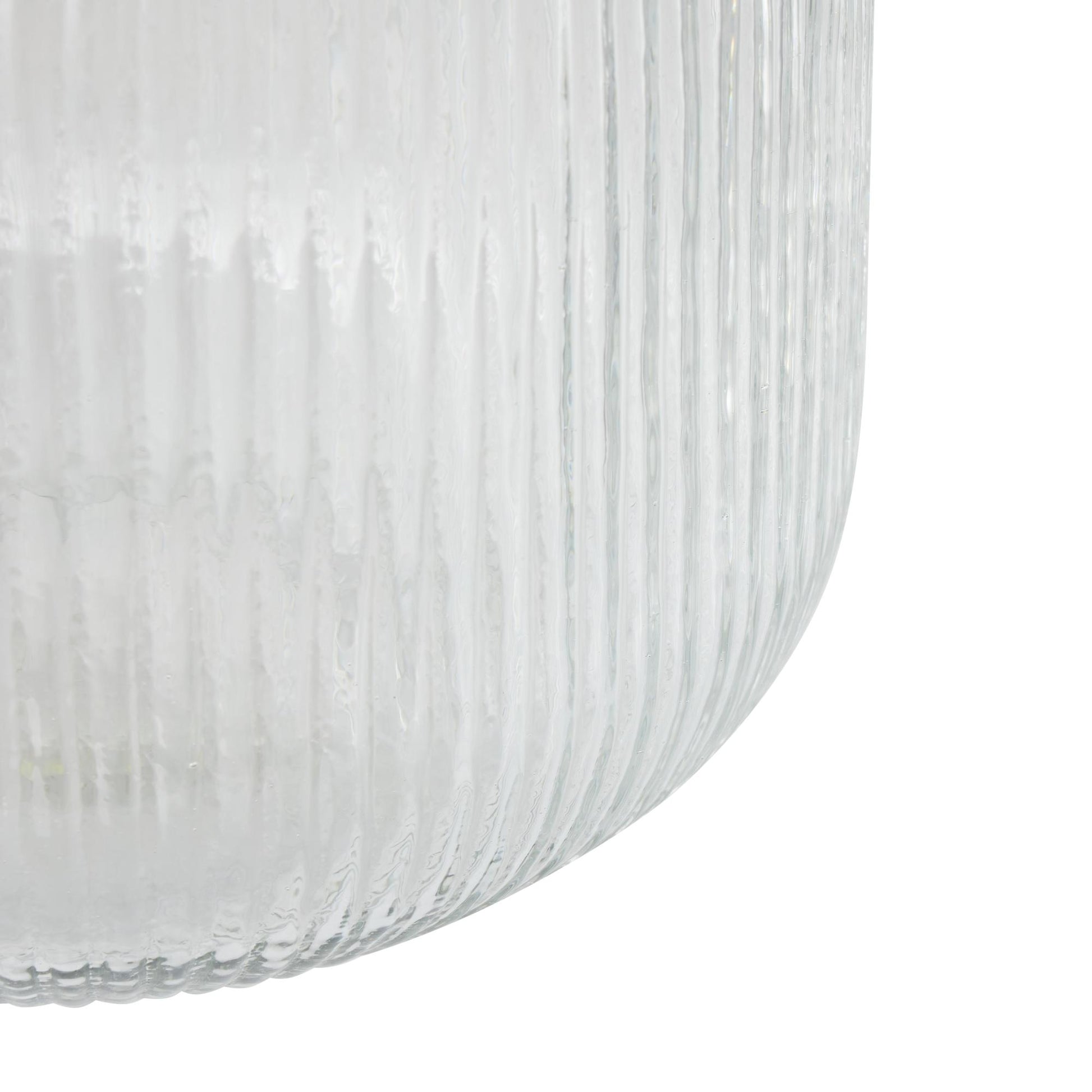 Clear Glass Short Round Ribbed Decorative Vase