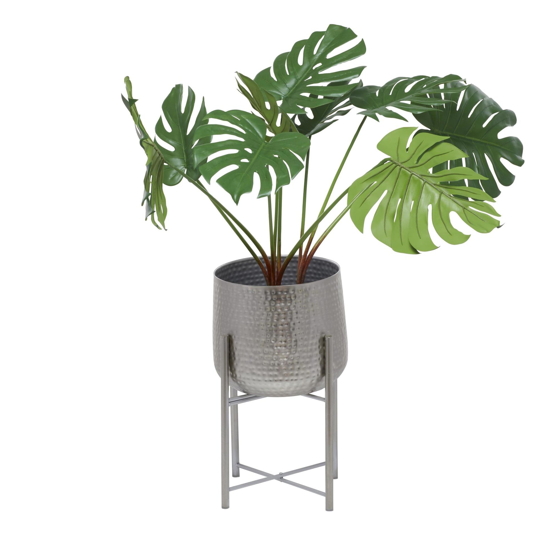 CosmoLiving by Cosmopolitan Set of 2 Metal Hammered Indoor Outdoor Planter with Removable Stand