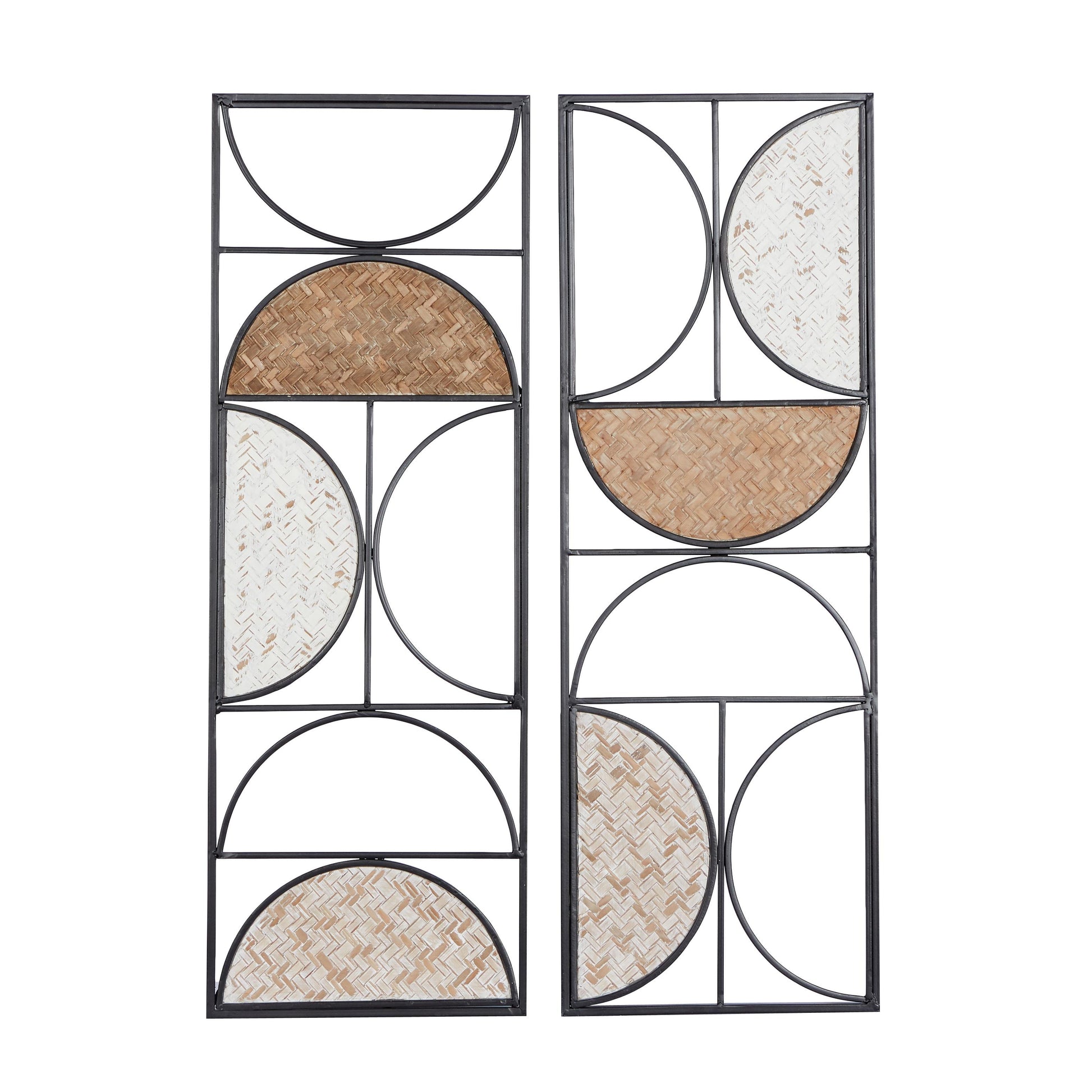 Set of 2 Geometric Brown Metal Carved Designs Home Wall Decor