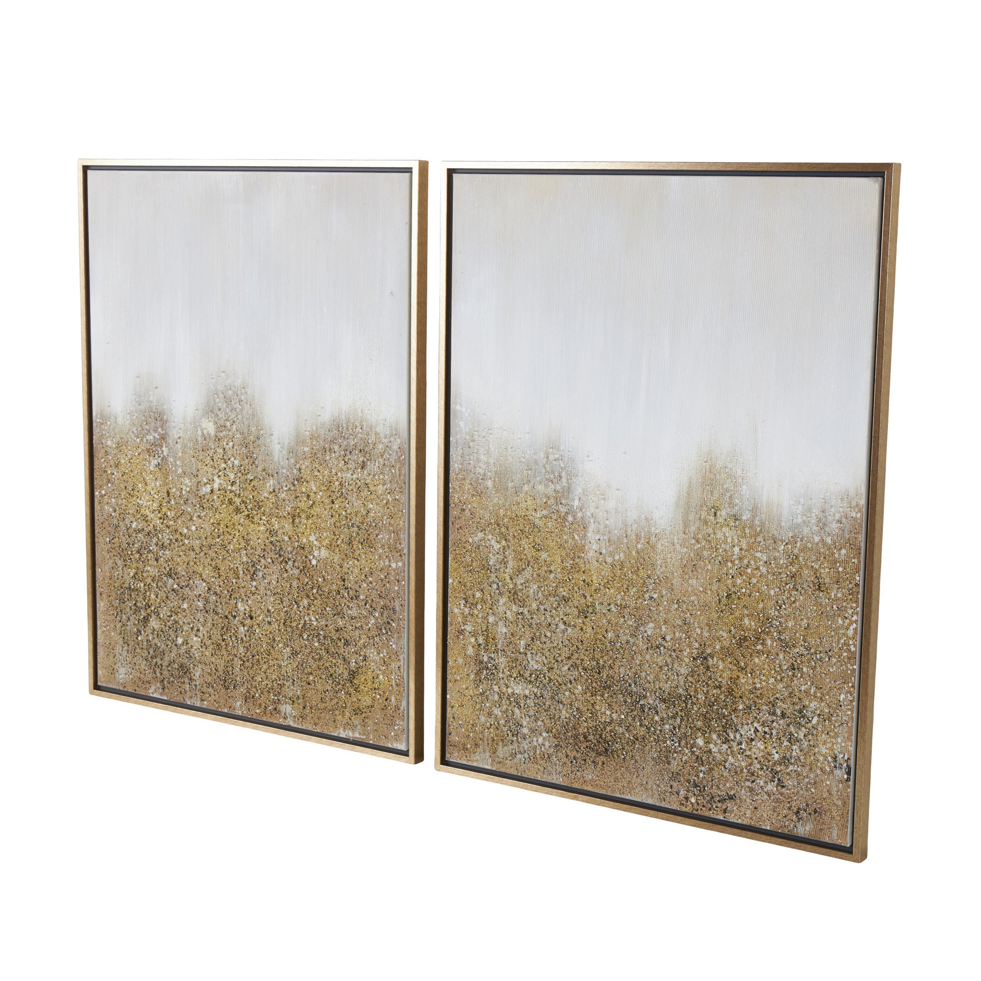CosmoLiving by Cosmopolitan Set of 2 Abstract Gold Canvas Textured Splatter Living Room Framed Wall Art with Glitter Flakes
