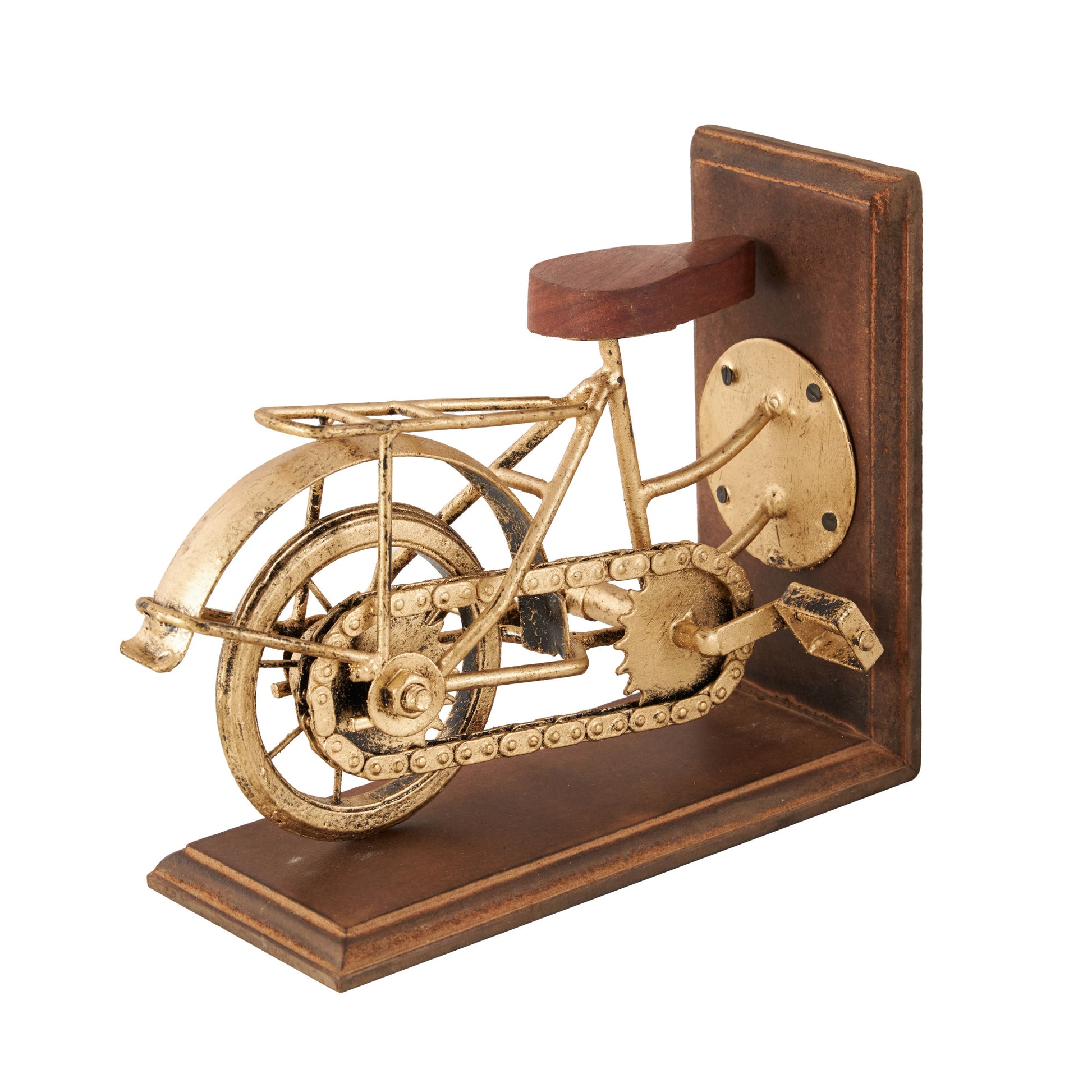 Set of 2 Bike Brass Wooden Decorative Bookends