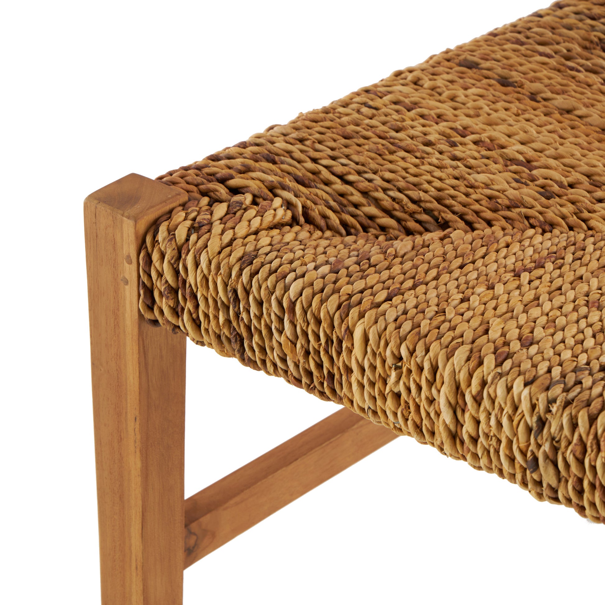 Set of 2 Light Brown Teak Wood Handmade Living Room Accent Chair with Woven Banana Leaf Seat