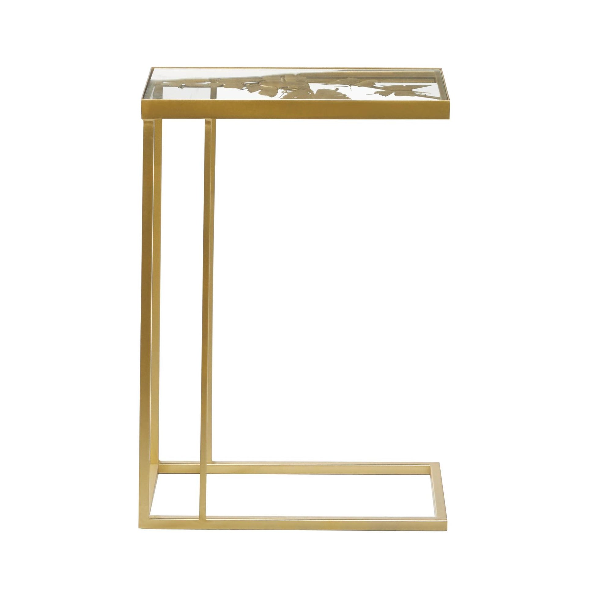 Gold Metal Side End Accent Table with Clear Glass Top