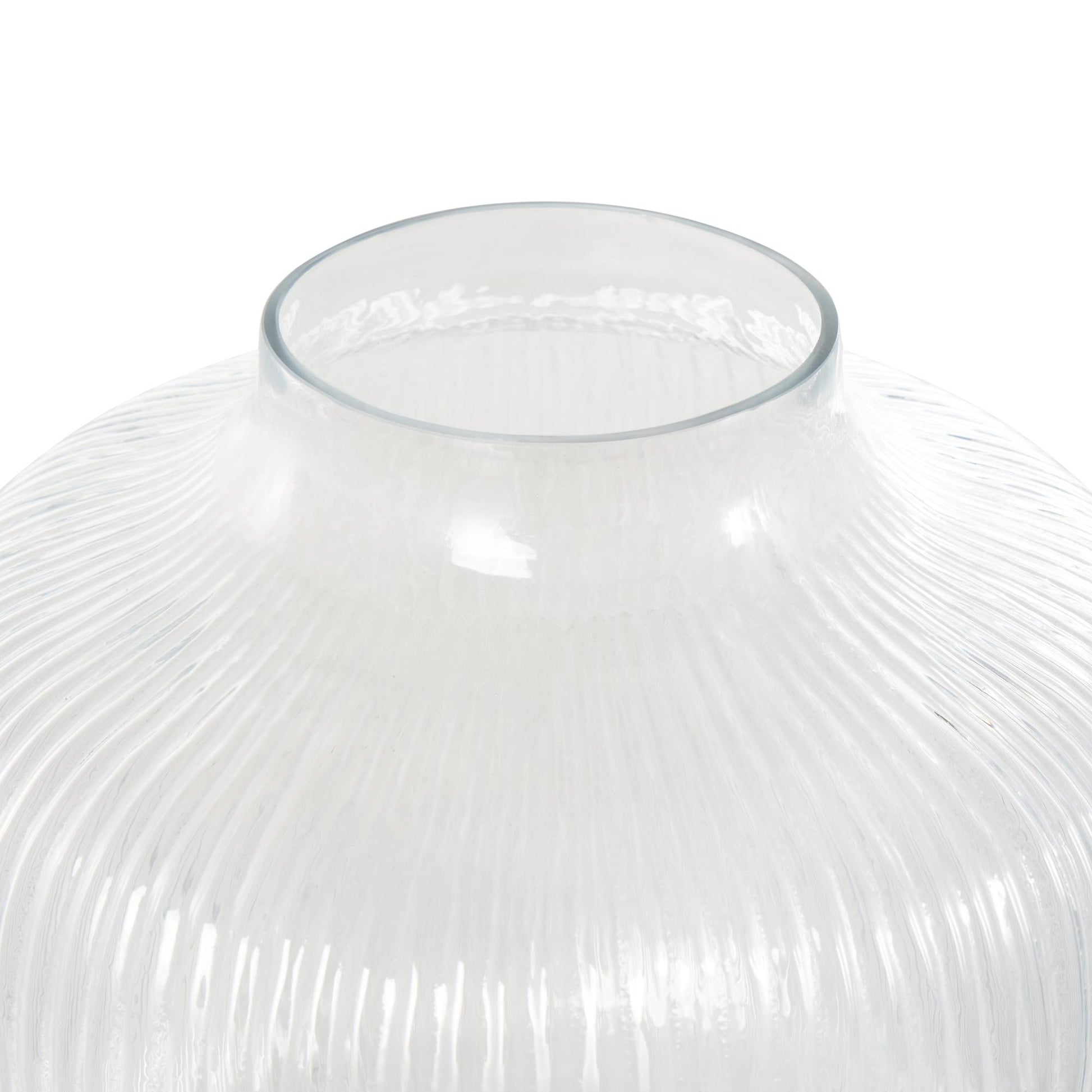 Clear Glass Short Round Ribbed Fluted Decorative Vase