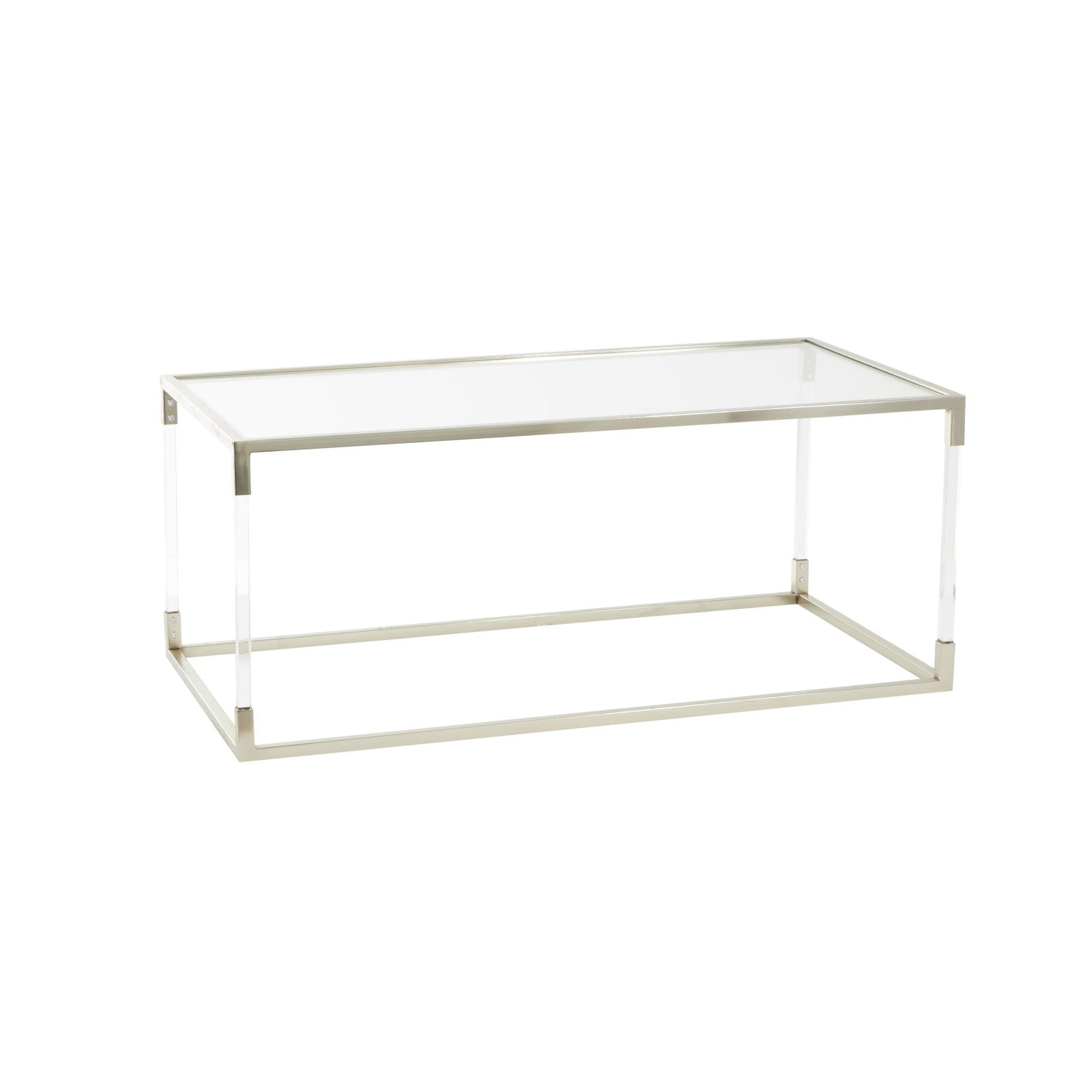 Metal Living Room Coffee Table with Clear Glass Top and Acrylic Legs