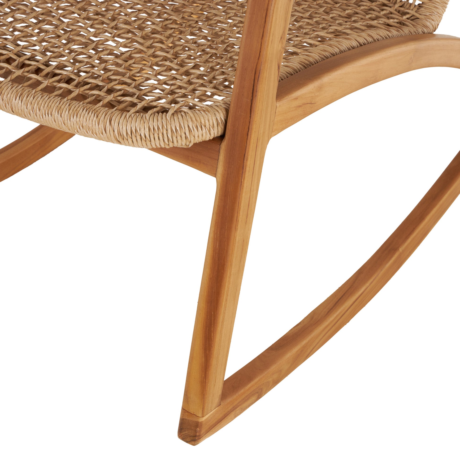 Light Brown Plastic Rattan Handmade Woven Rectangular Living Room Accent Chair with Teak Frame