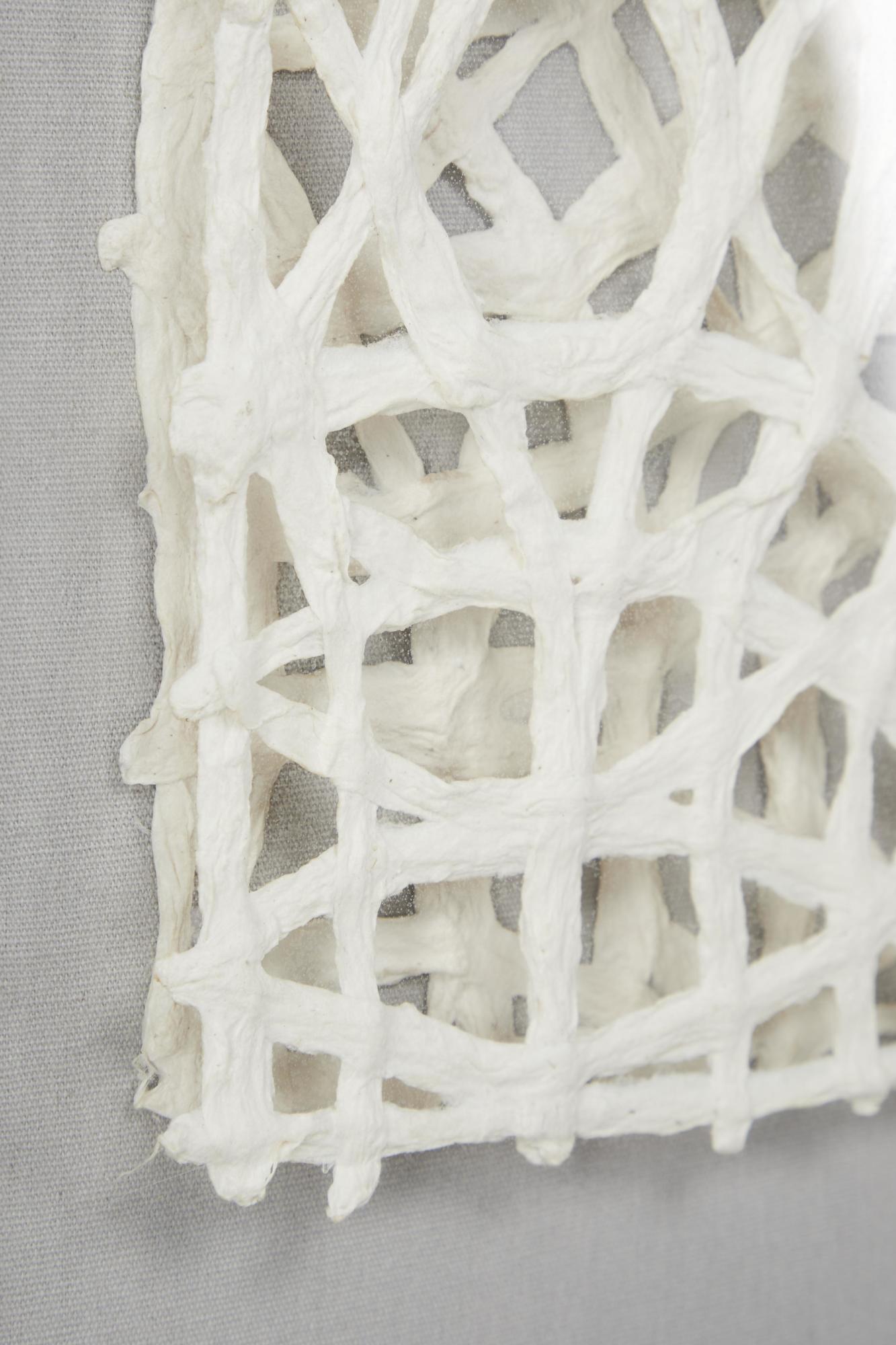 Abstract White Paper Handmade Layered 3D Lace Home Shadow Box with Gray Canvas Backing