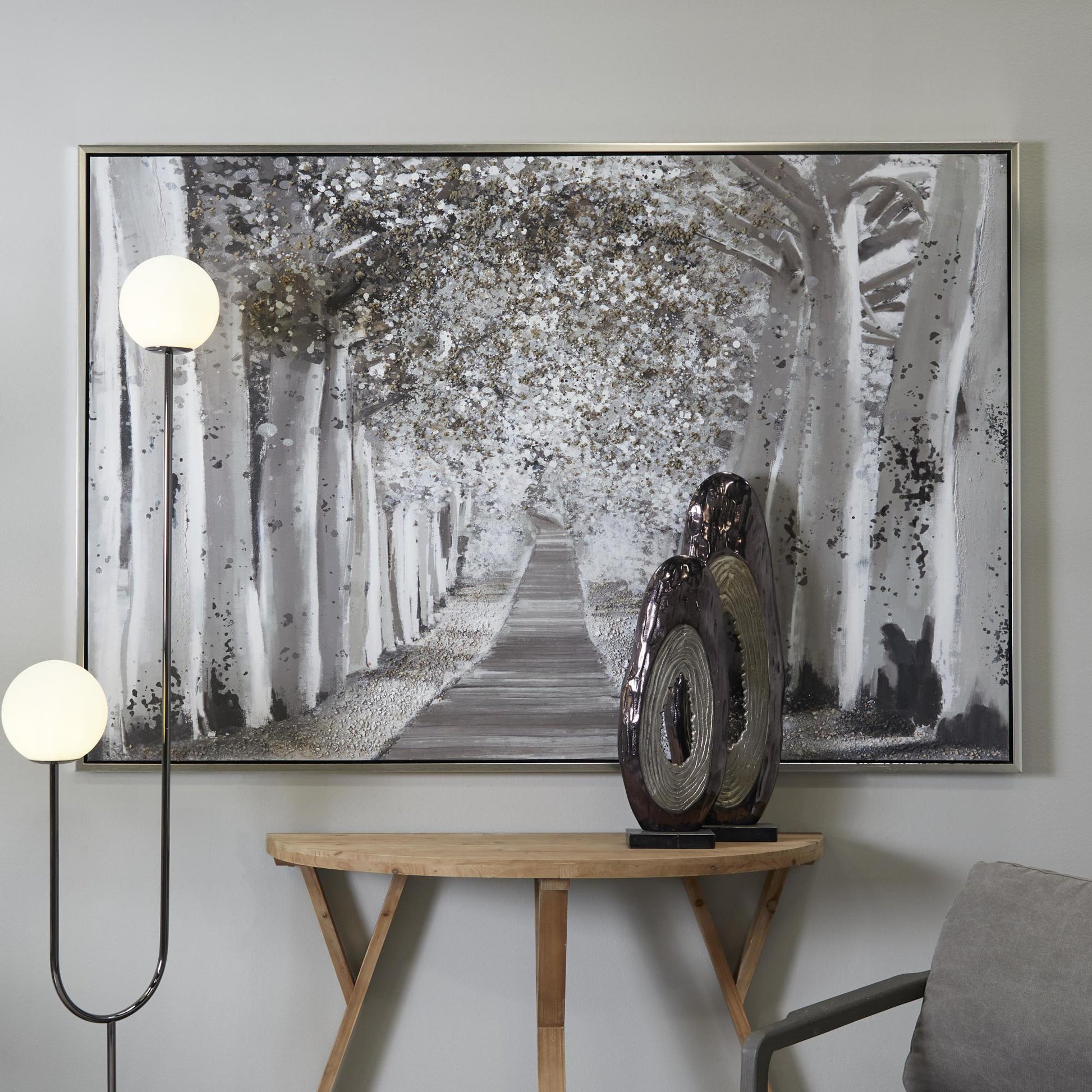 Tree Gray Canvas Forest Landscape Living Room Framed Wall Art with Dimensional Paint Texturing