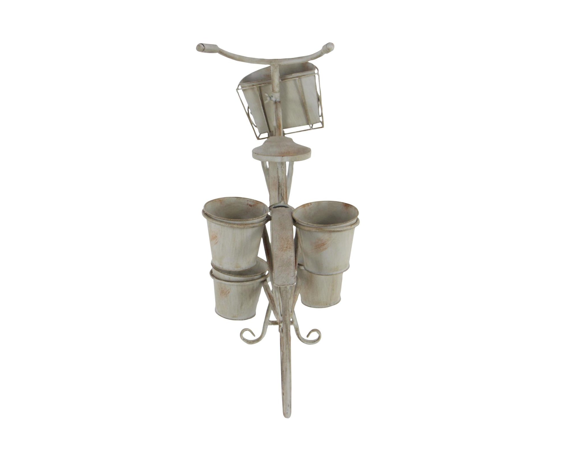 Bike Gray Metal Distressed Scroll 3 Tier Indoor Outdoor Plantstand with Fleur De Lis Wheels