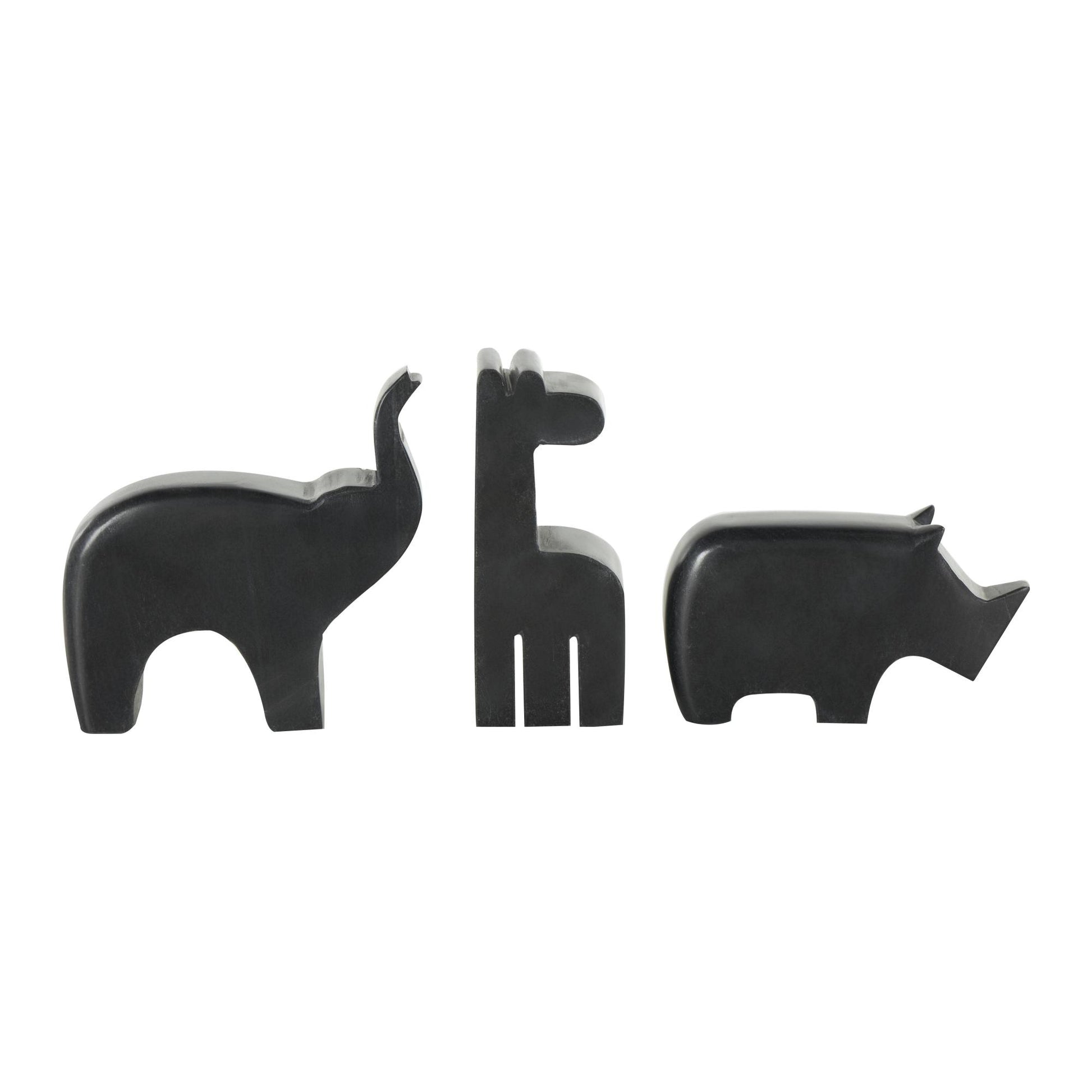 Set of 3 Safari Animals Marble Small Abstract Rounded Decorative Sculpture Set of 3 6", 4", 6"H