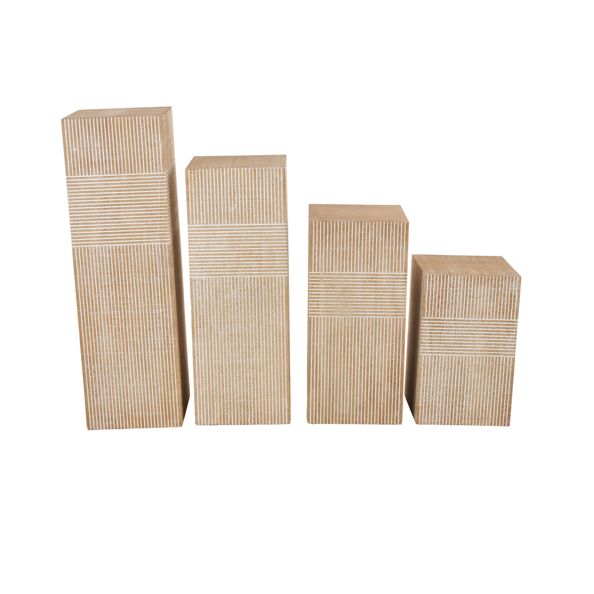 Set of 4 Brown Wood Pillar Style Side End Pedestal Table with Various Sizes
