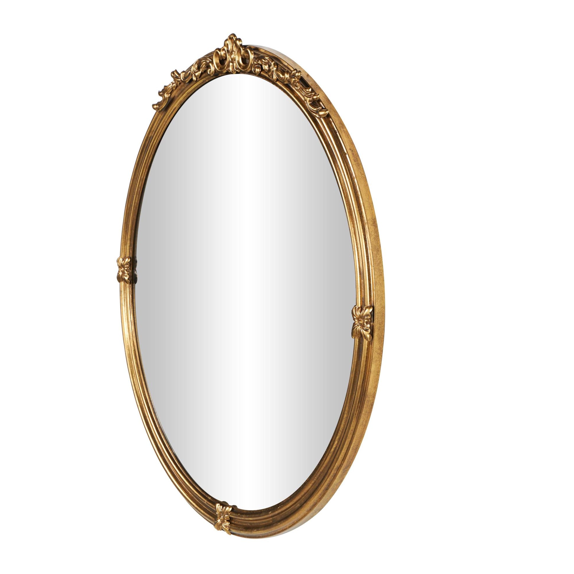 Scroll Gold Metal Layered Frame Room Wall Mirror with Floral Accents