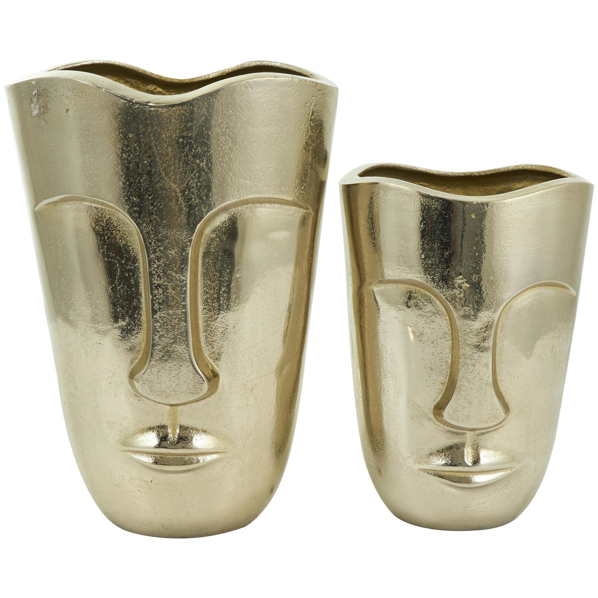 Set of 2 Face Gold Aluminum Metal Decorative Vase with Abstract Details
