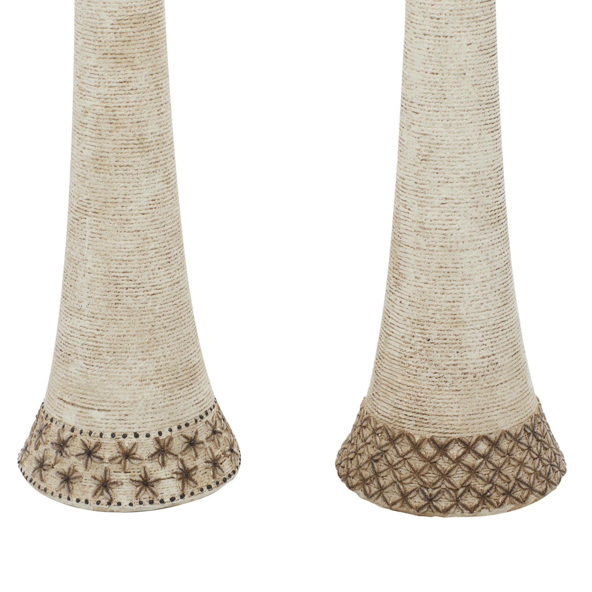 Set of 2 Woman White Polyresin Handmade Standing African Decorative Sculpture with Intricate Details