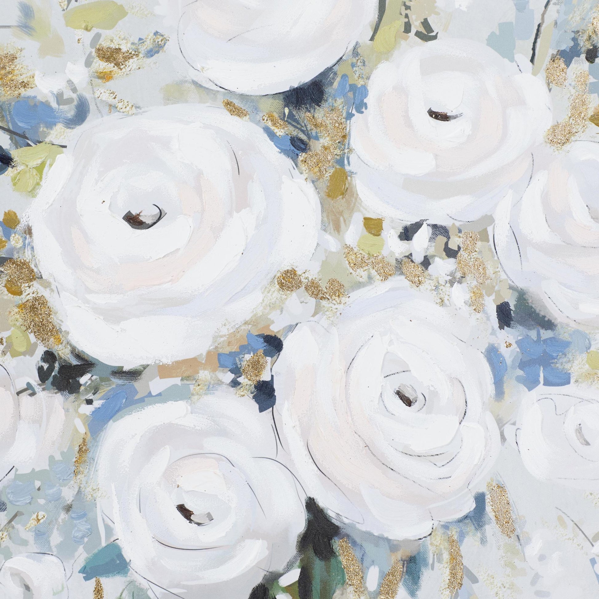 Floral White Canvas Bouquet Living Room Framed Wall Art with Silver Frame