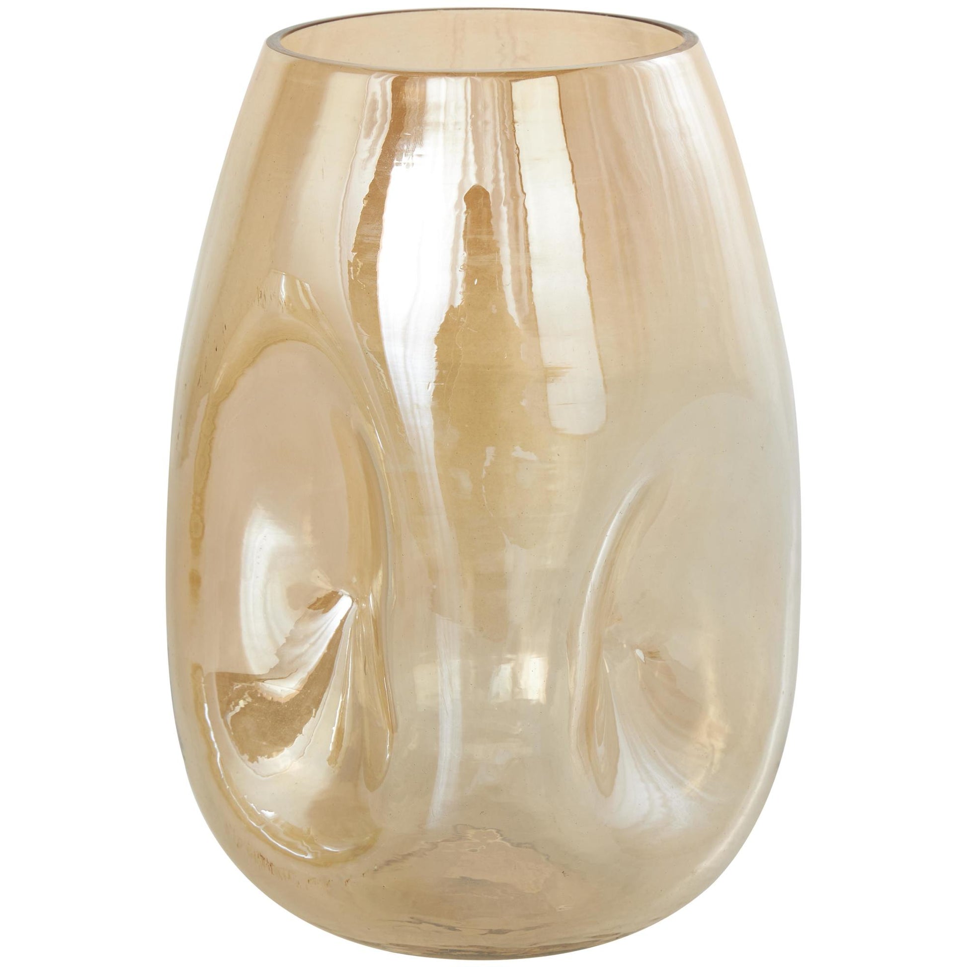 Set of 2 Abstract Gold Glass Concaved Iridescent Decorative Vase