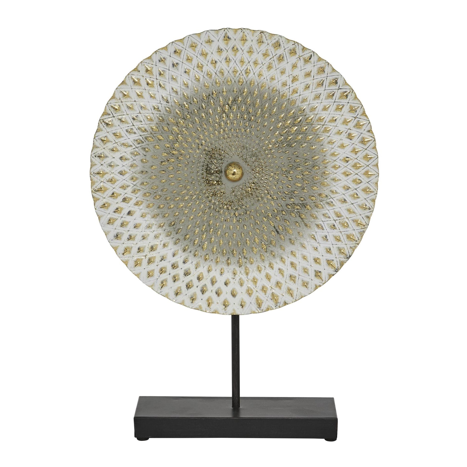 Geometric Gray Metal Decorative Sculpture with Black Base