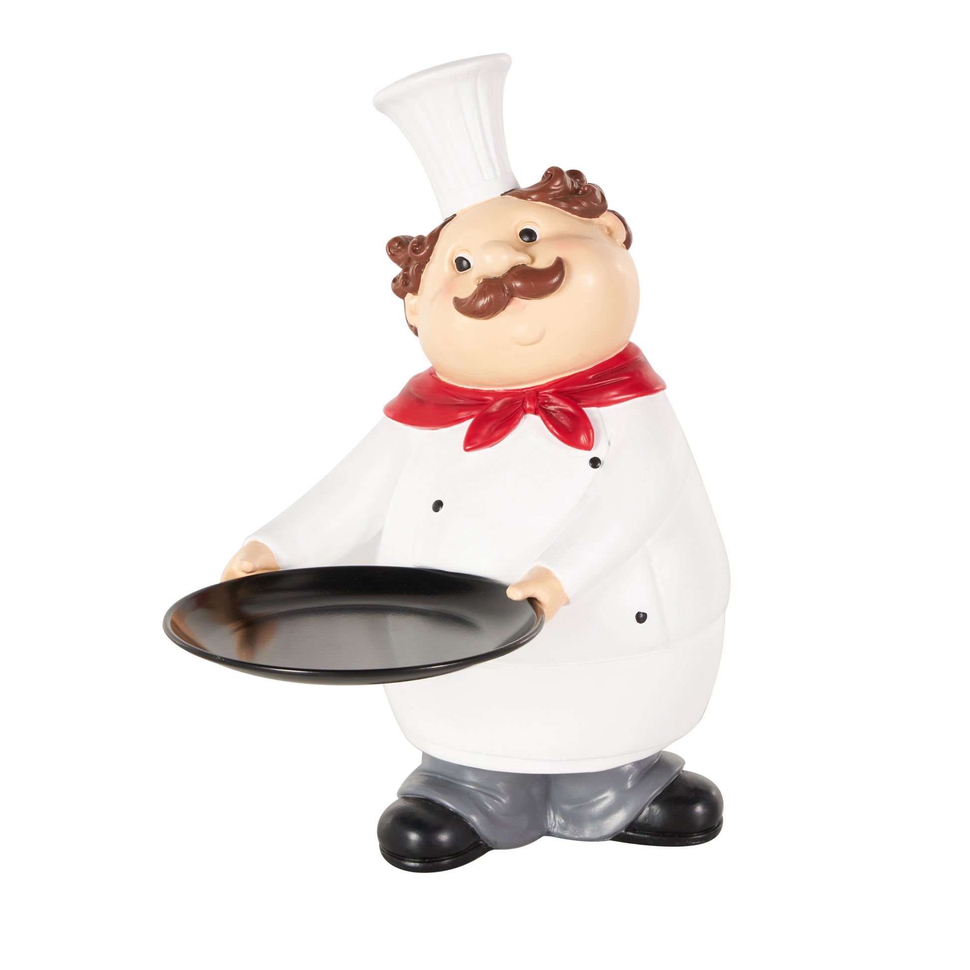Chef White Polystone Kitchen Decorative Figurine Decorative Sculpture with Black Tray