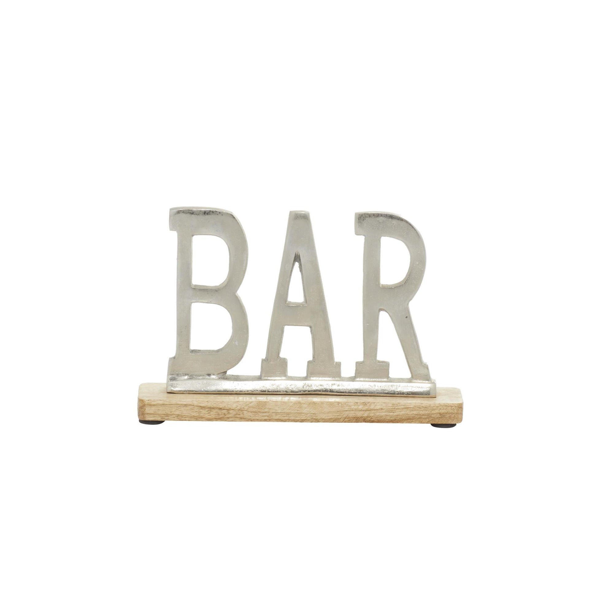 Sign Silver Aluminum Metal Bar Home Decorative Sign with Wood Base