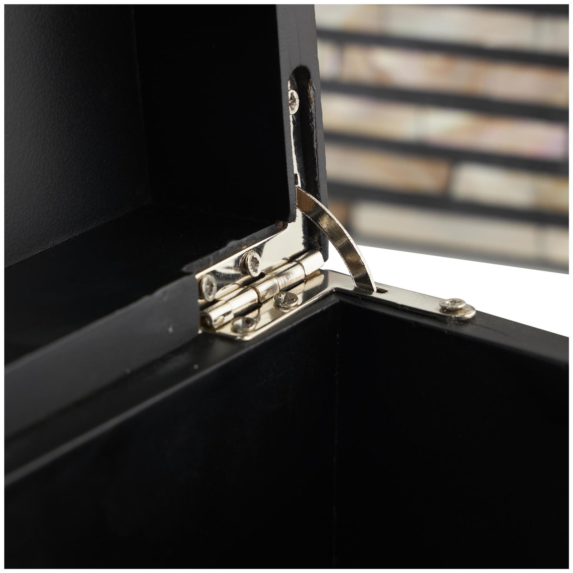 Set of 2 Beige Mother of Pearl Shell Handmade Decorative Box with Linear Mosaic Pattern and Hinged Lid