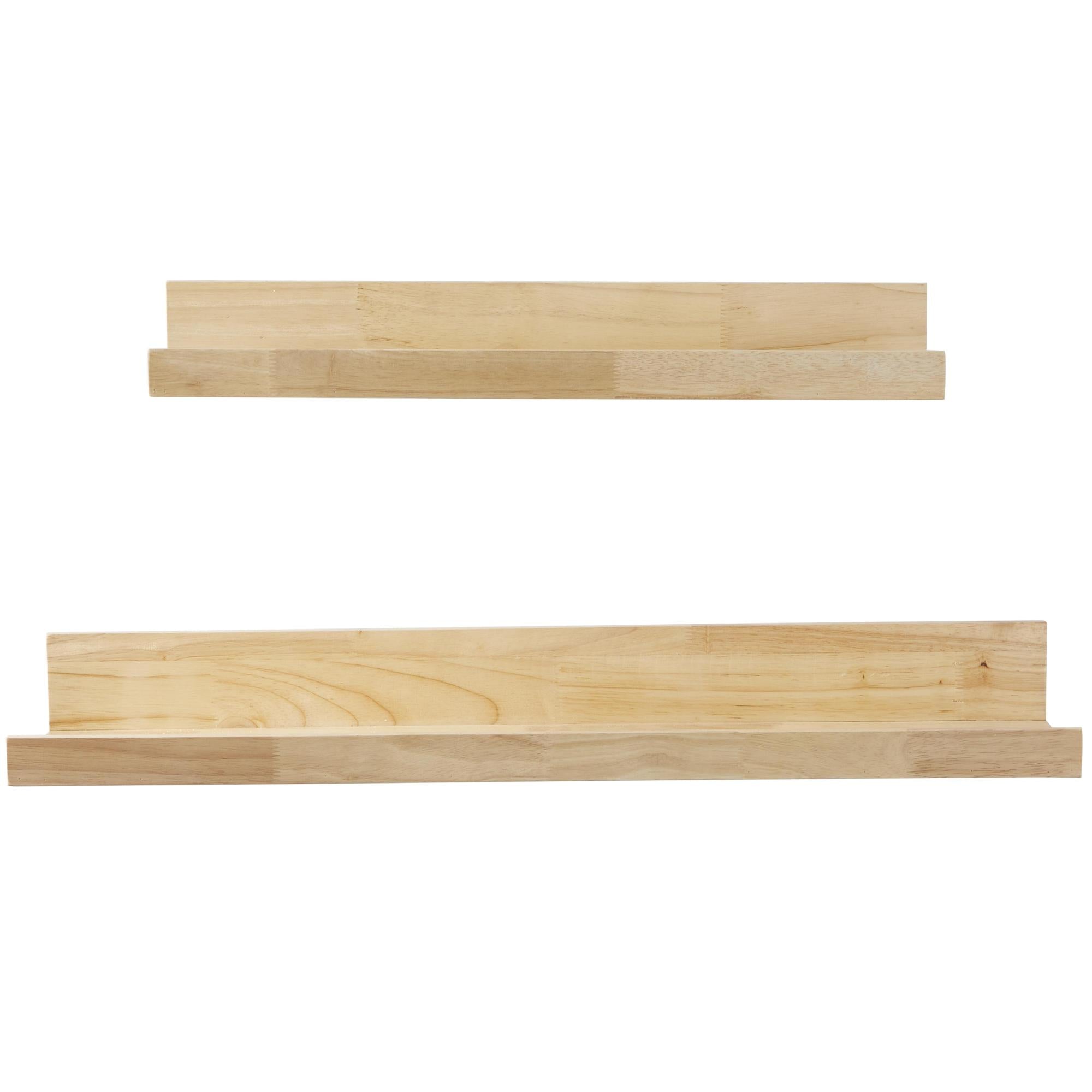 Set of 2 Light Brown Wood 2 Shelves Room Wall Shelf with Lip