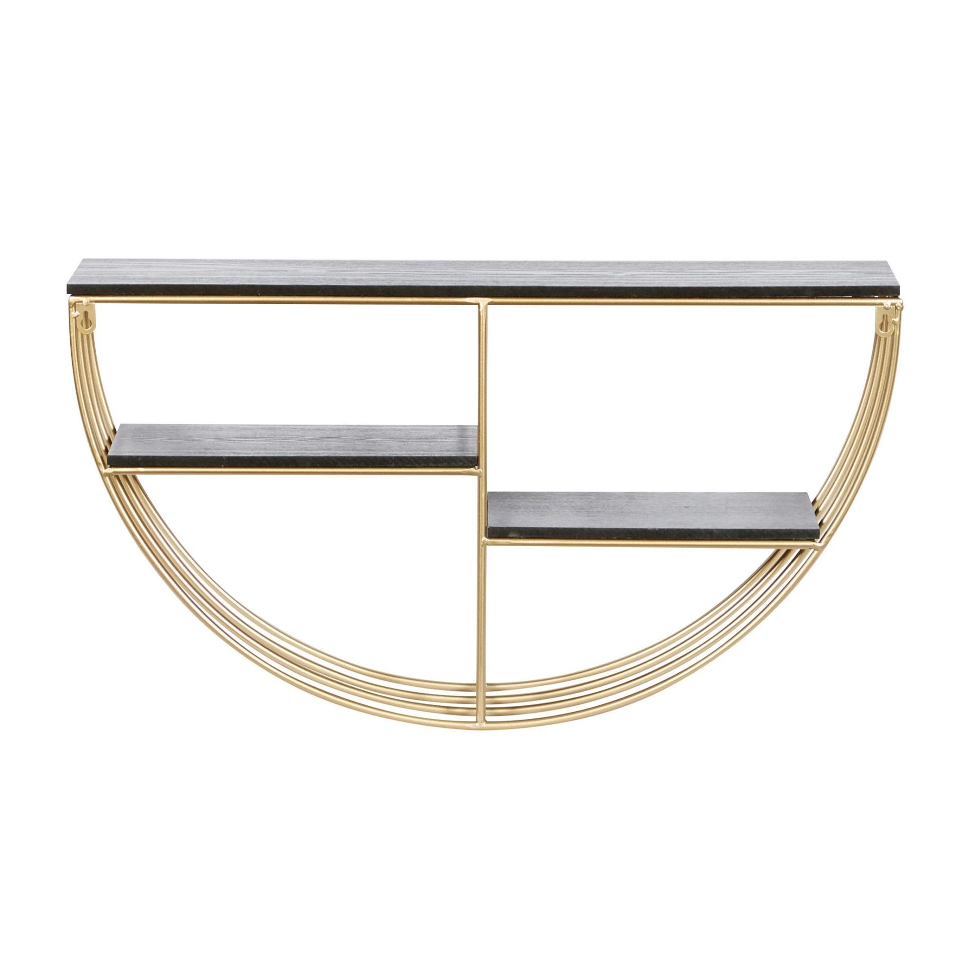 Gold Wooden 3 Shelves Room Wall Shelf with Half Moon Shape