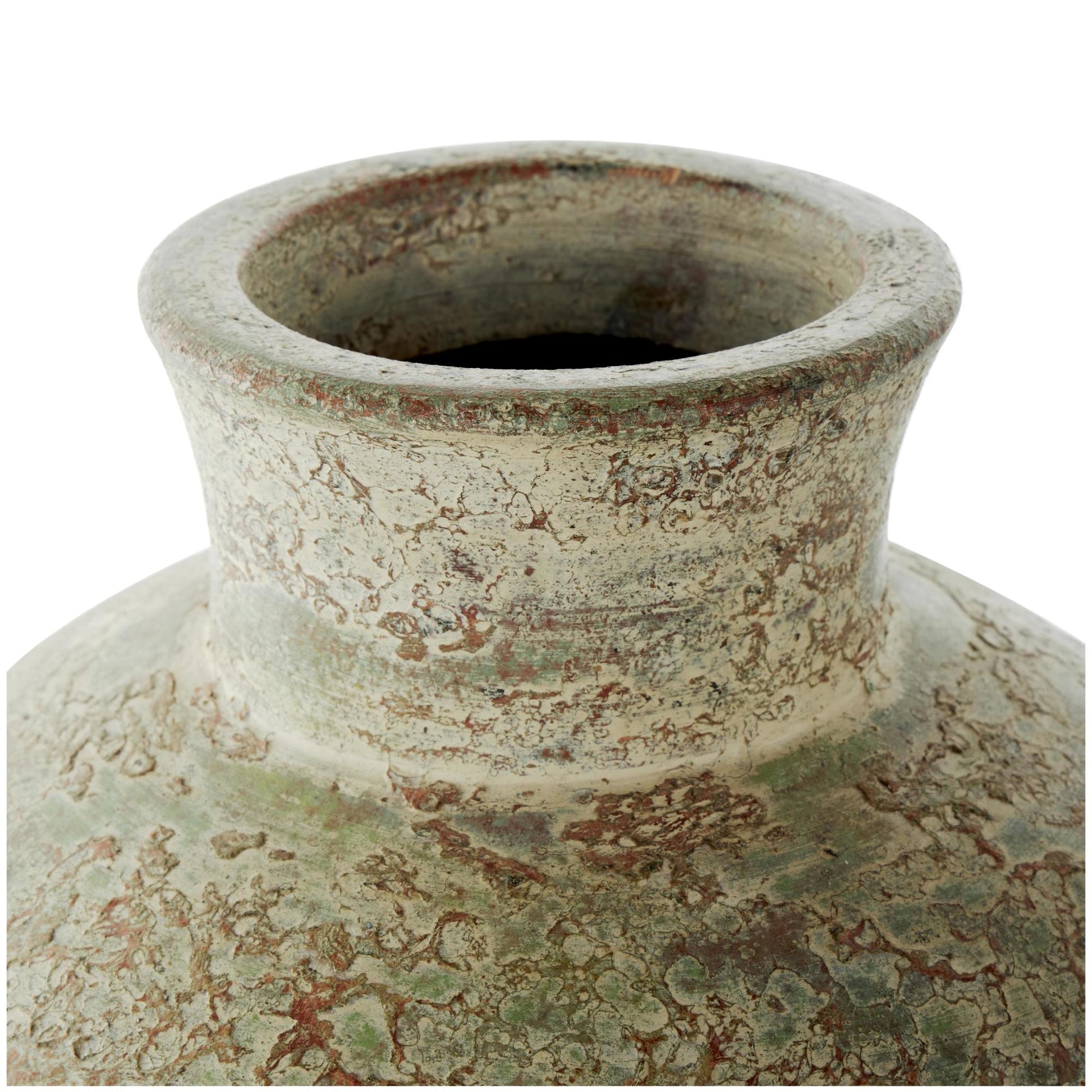 Brown Ceramic Antique Style Textured Decorative Vase with Green and Copper Accents