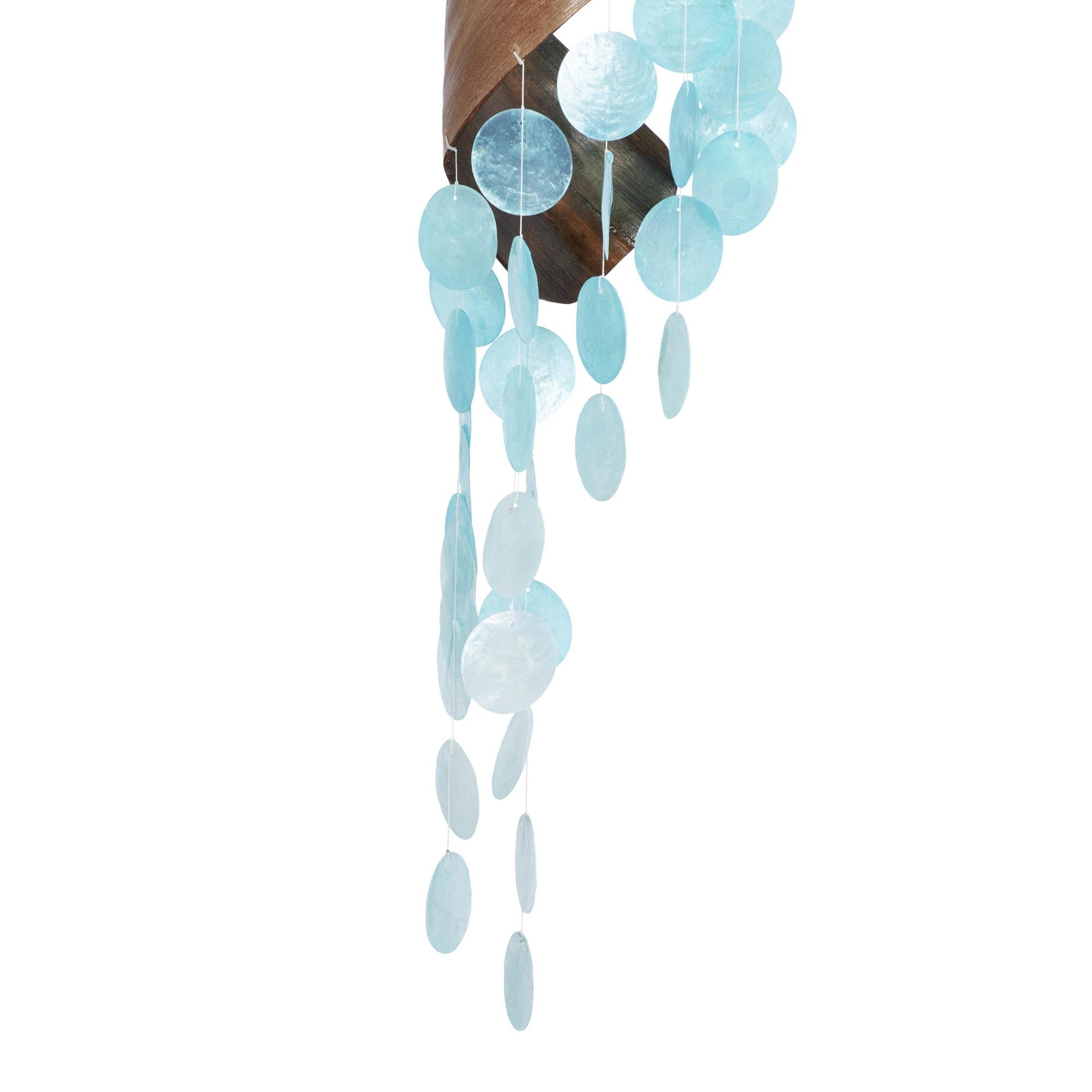 Geometric Teal Shell Spiral Waterfall Indoor Outdoor Windchime with Black Rope