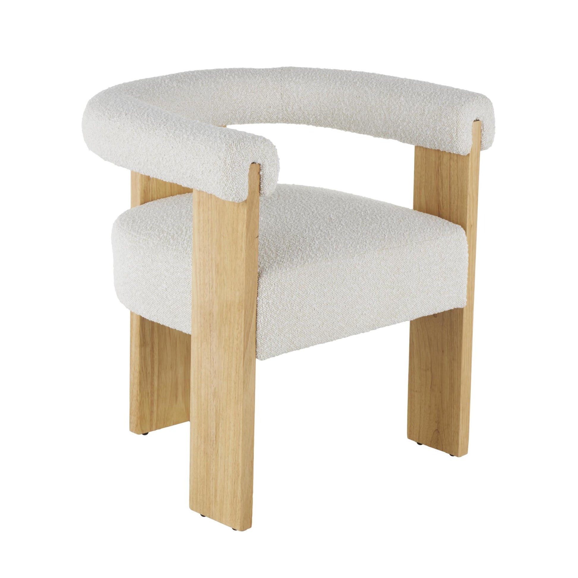 Polyester Curved Back Mid Century Modern Round Boucle Living Room Accent Chair with Brown Wood Frame 27" x 23" x 28"
