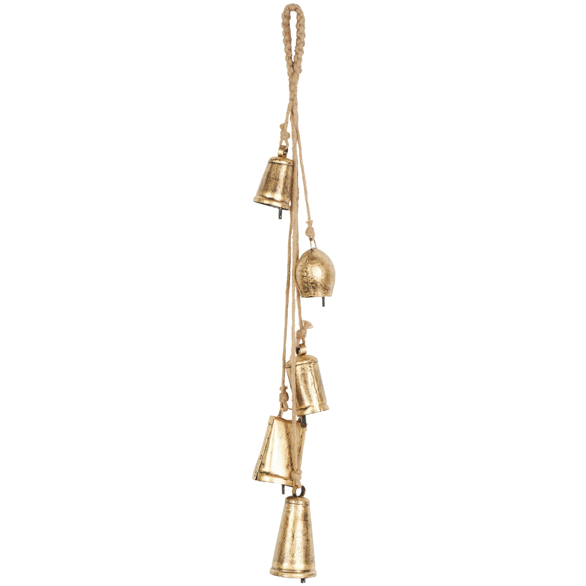Metal Cascading Cluster Indoor Outdoor Decorative Cow Bells with Jute Hanging Rope