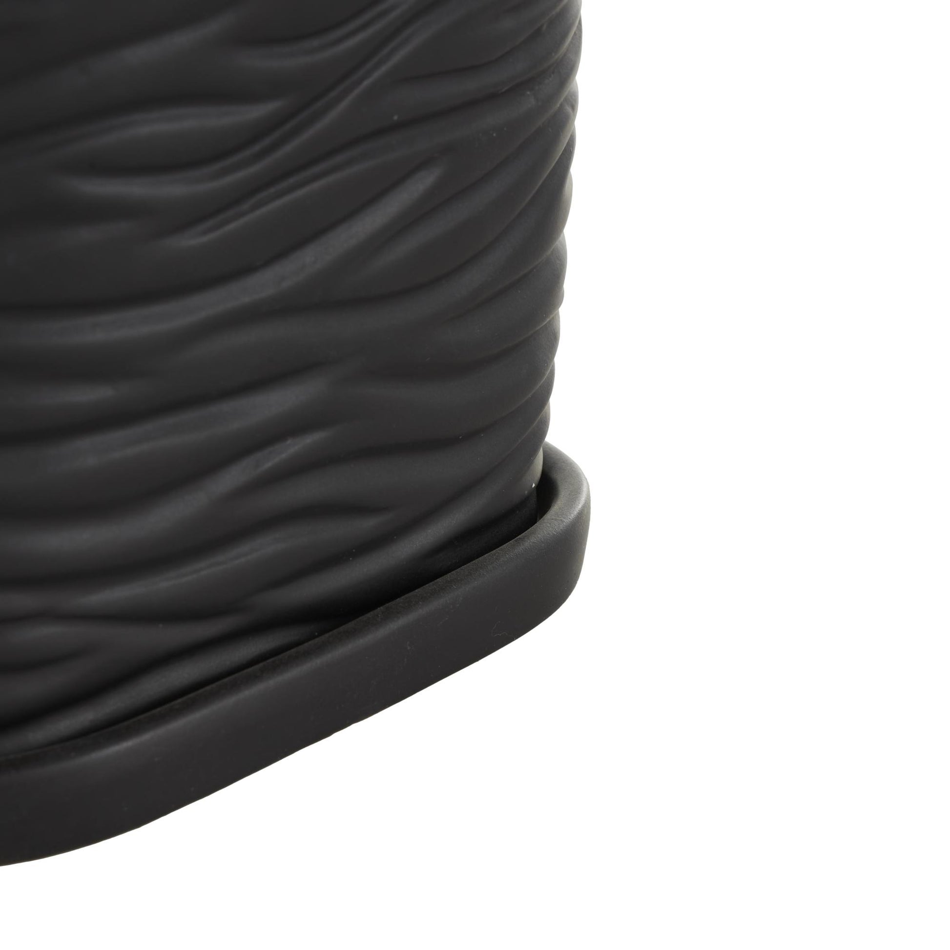 Set of 3 Ceramic Wavy Ribbed Indoor Outdoor Planter with Attached Saucer