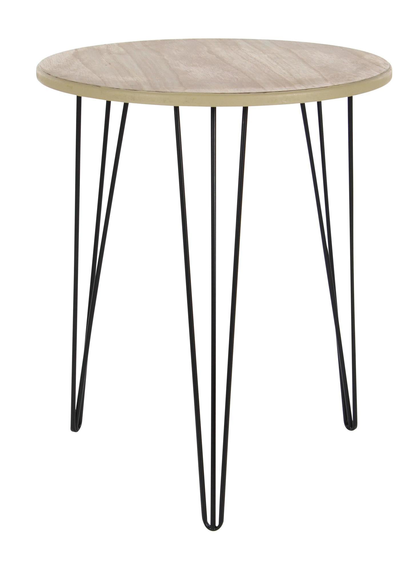 Brown Wooden Side End Accent Table with Black Metal Hairpin Legs