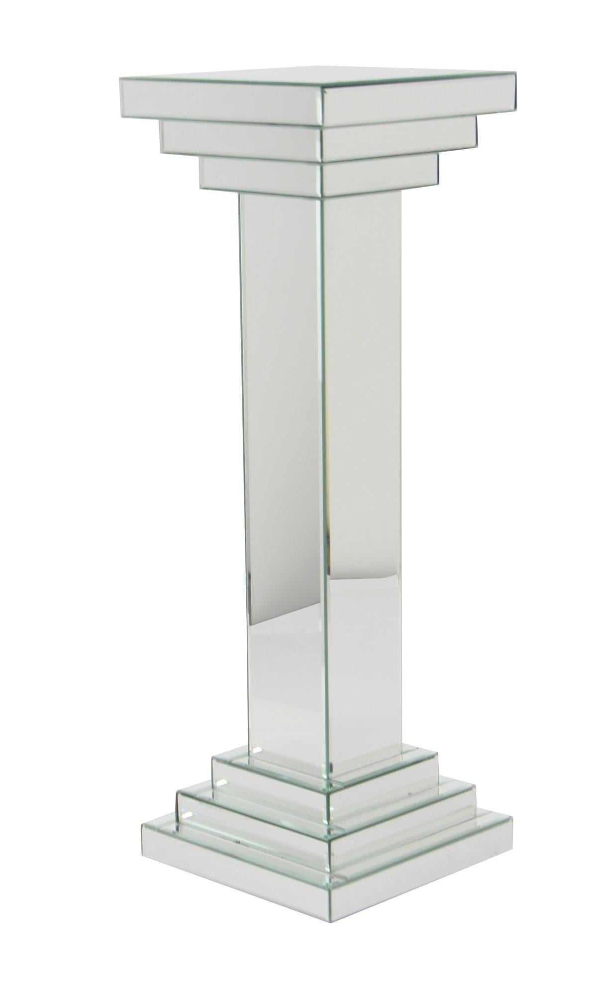 Silver Glass Mirrored Side End Pedestal Table