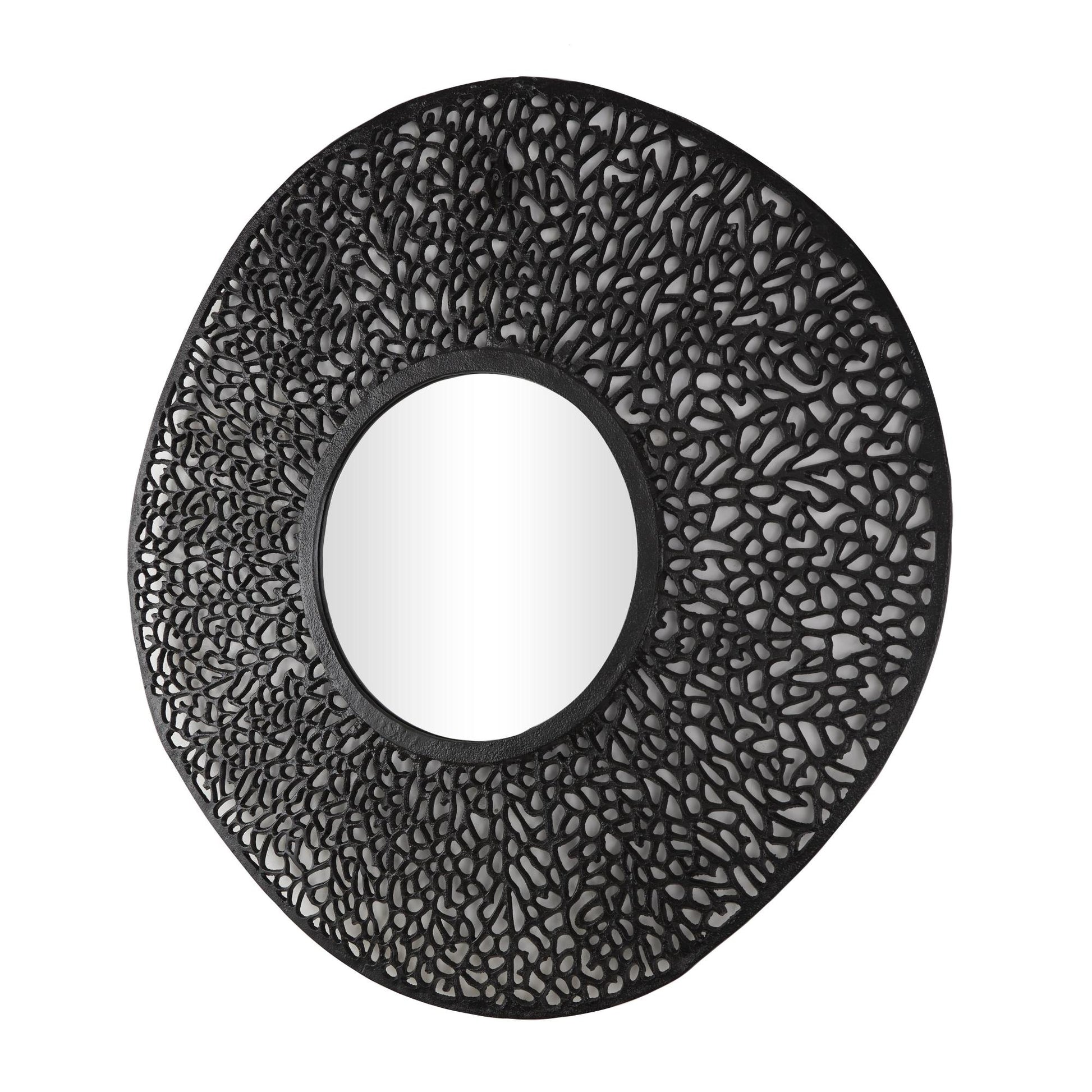 Abstract Black Aluminum Metal Room Wall Mirror with Open Lattice Frame
