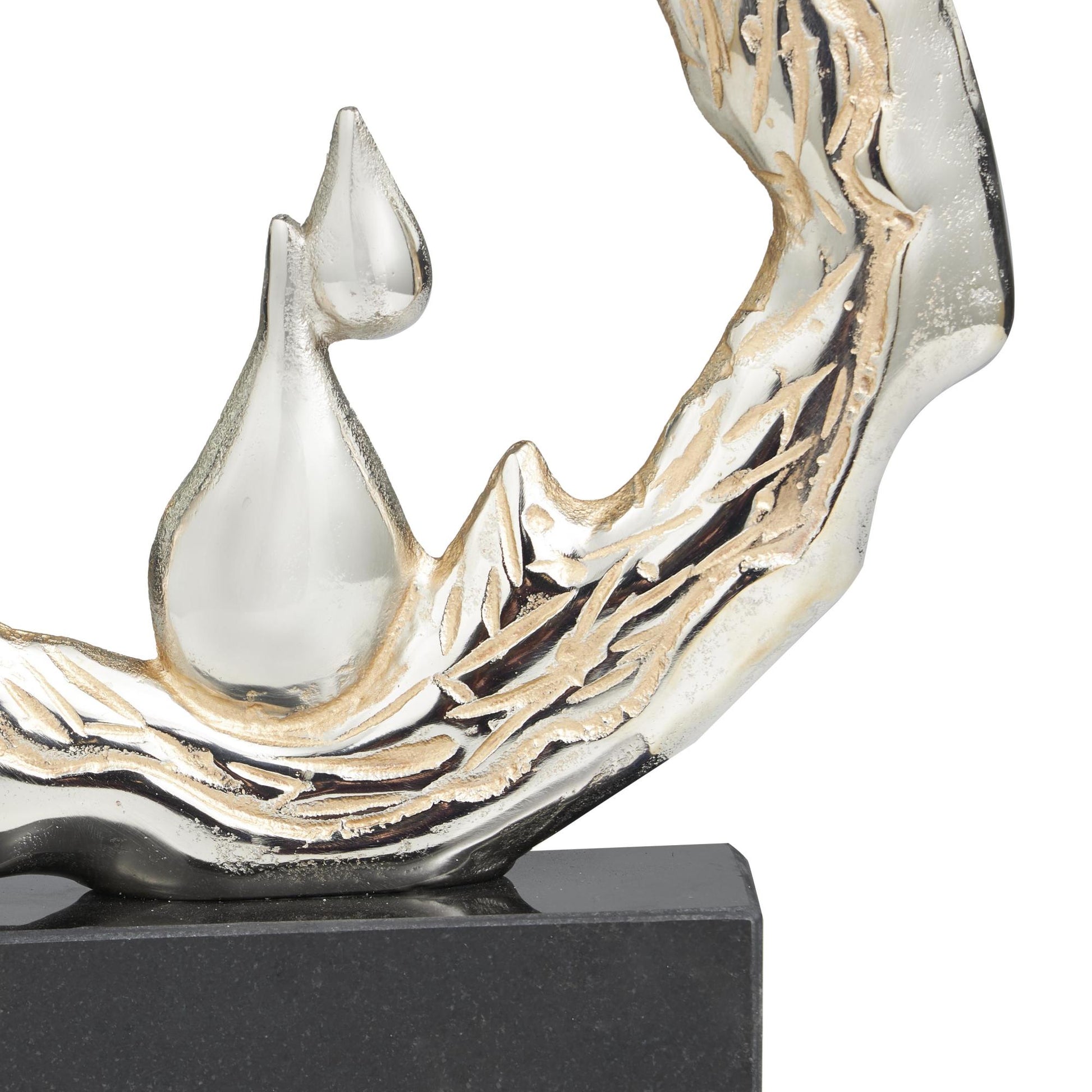 Abstract Silver Aluminum Metal Decorative Sculpture with Marble Base