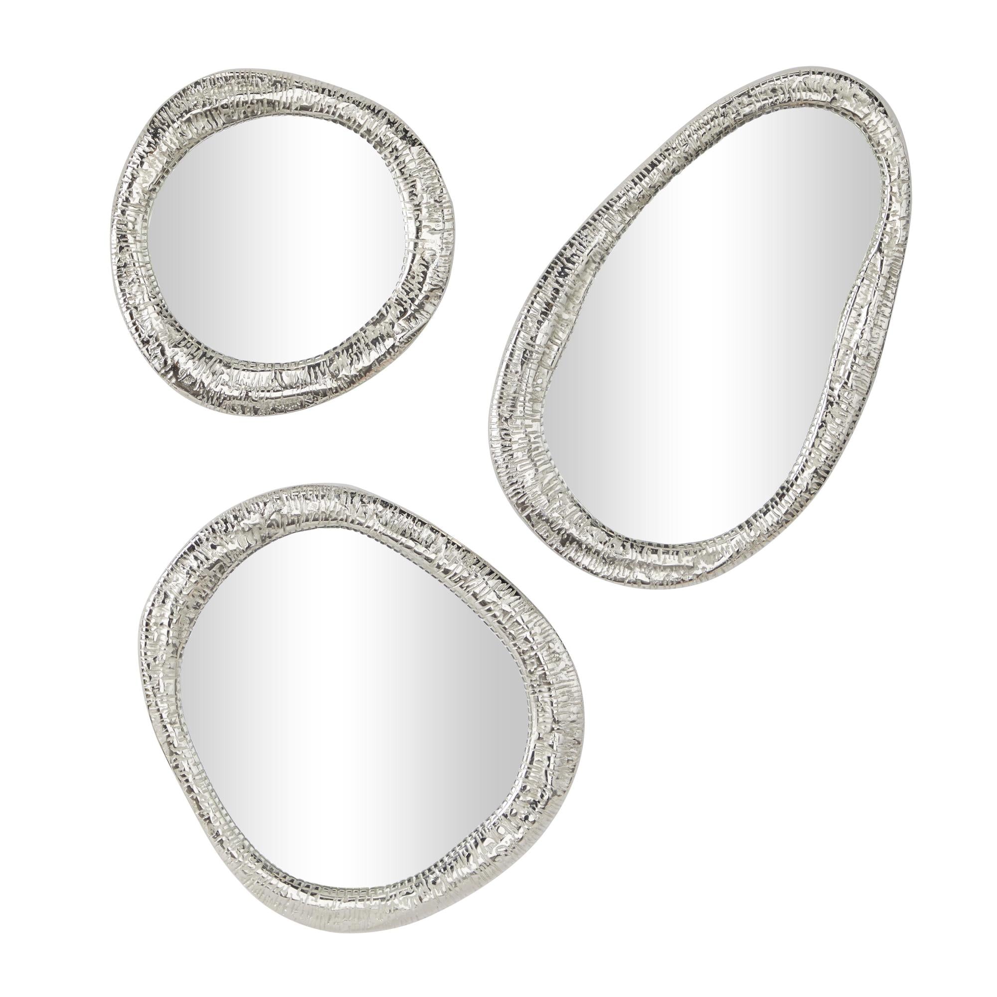 Set of 3 Abstract Aluminum Metal Room Wall Mirror Set of 3 23", 20", 15"H