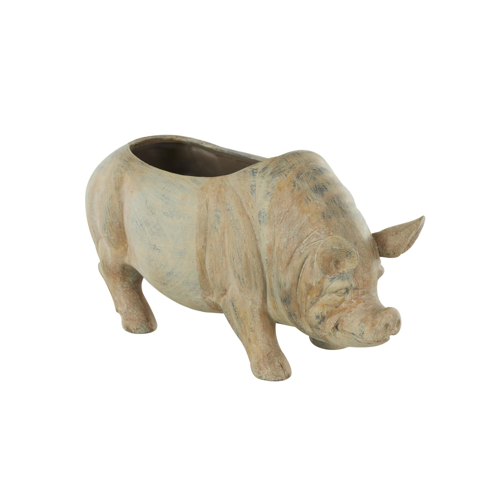 Pig Light Brown Resin Indoor Outdoor Planter with Distressed Details
