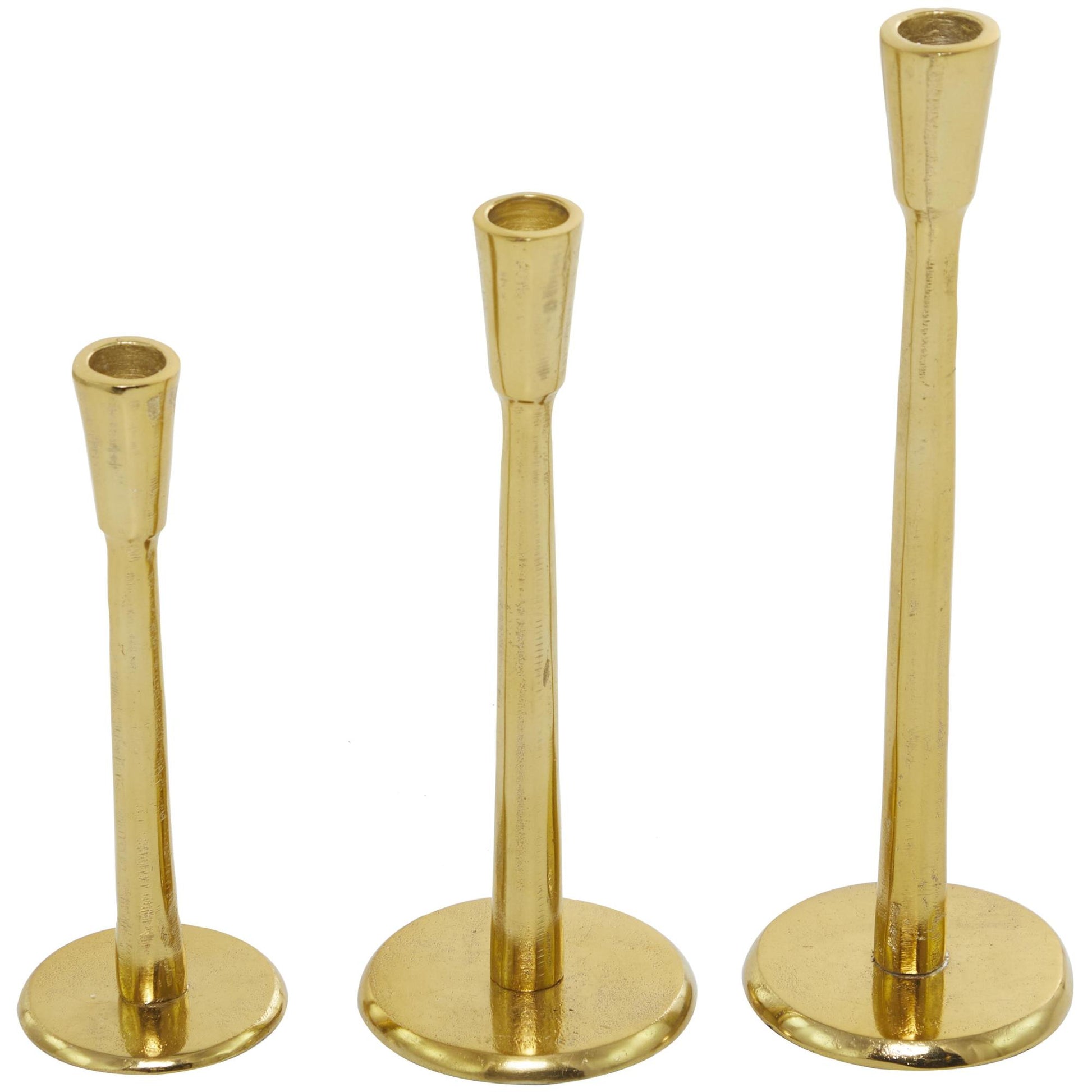 Set of 3 Aluminum Metal Slim Decorative Candle Holder with Round Bases