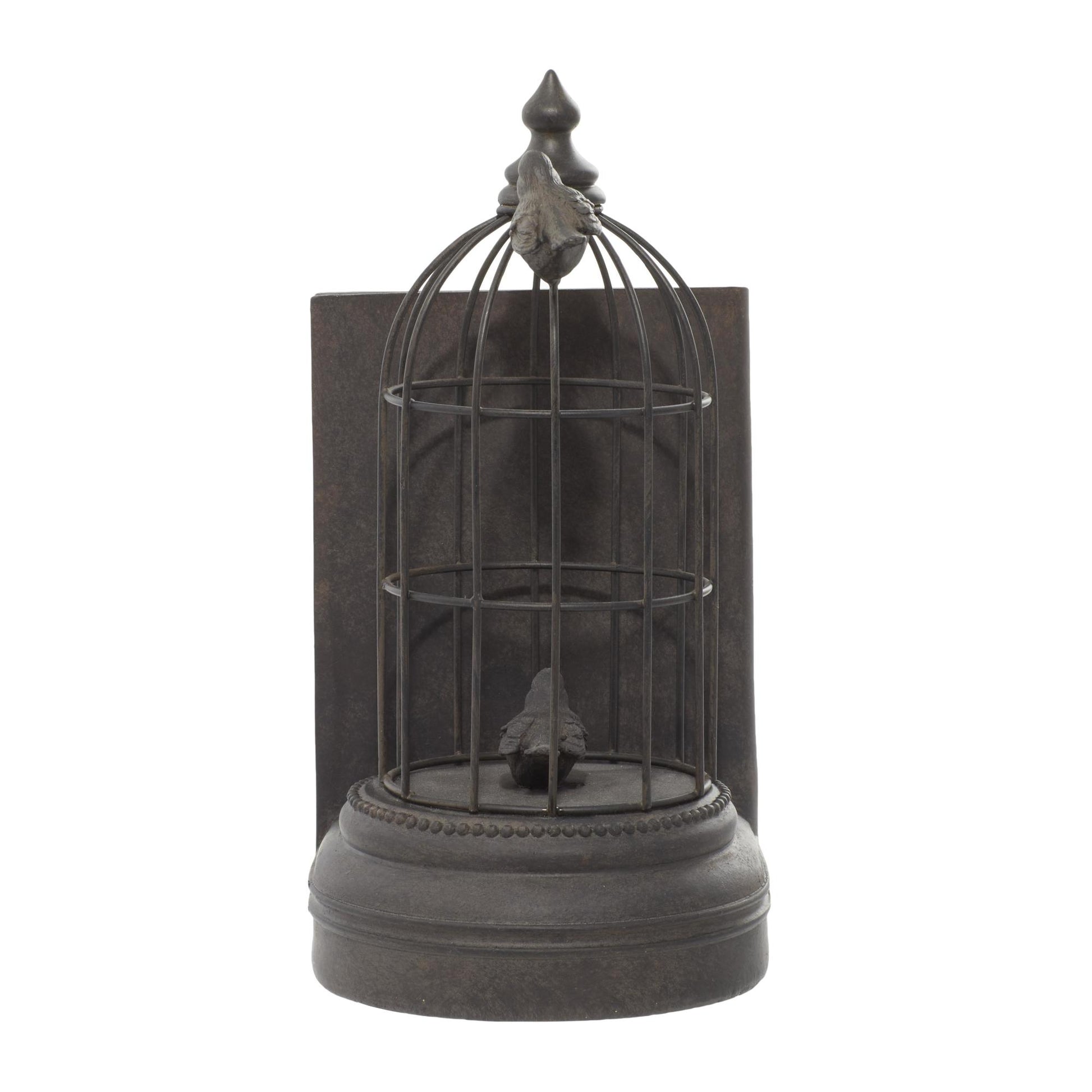 Set of 2 Bird Black Metal Decorative Bookends with Cages
