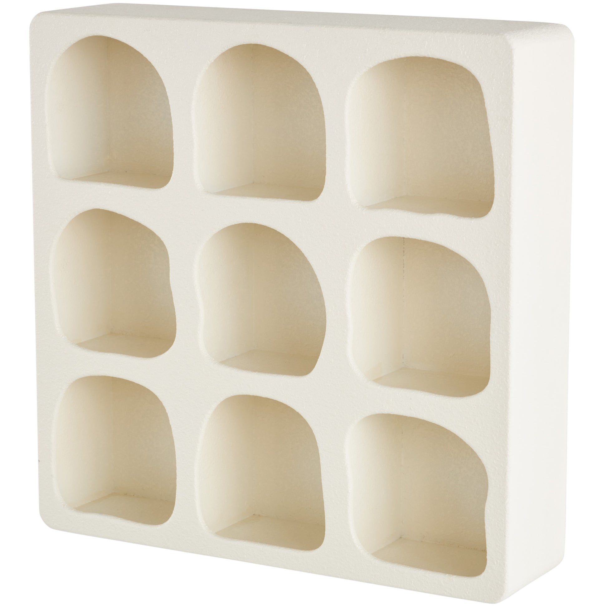 Geometric Wooden 9 Cubby Room Wall Shelf with Abstract Block Shapes