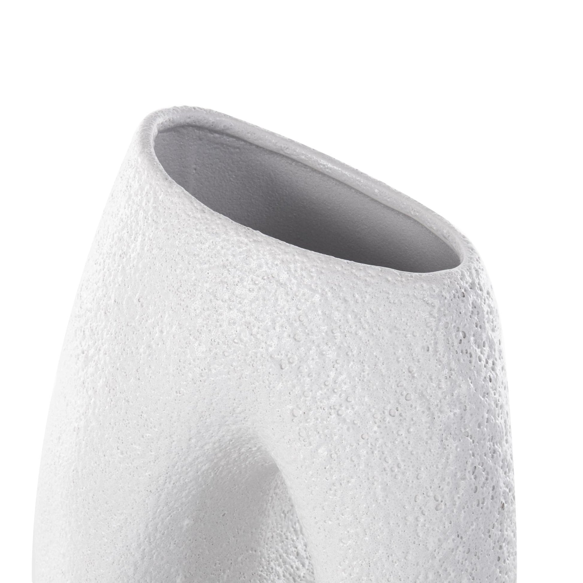 Abstract White Ceramic Textured Decorative Vase with Cutout Center