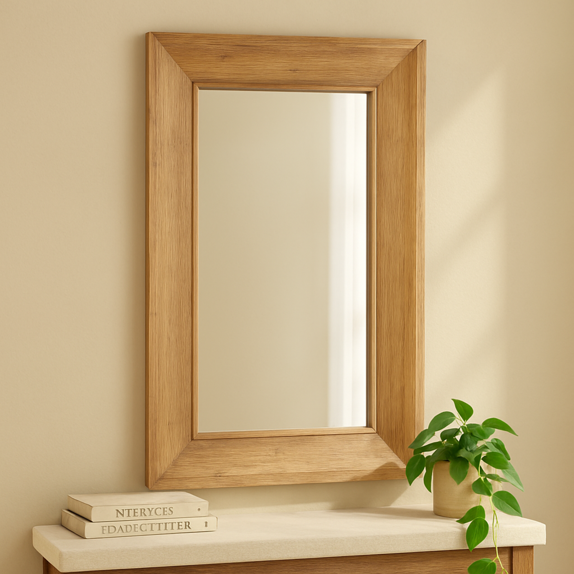 Brown Wood Room Floor Mirror with Natural Wood Grains