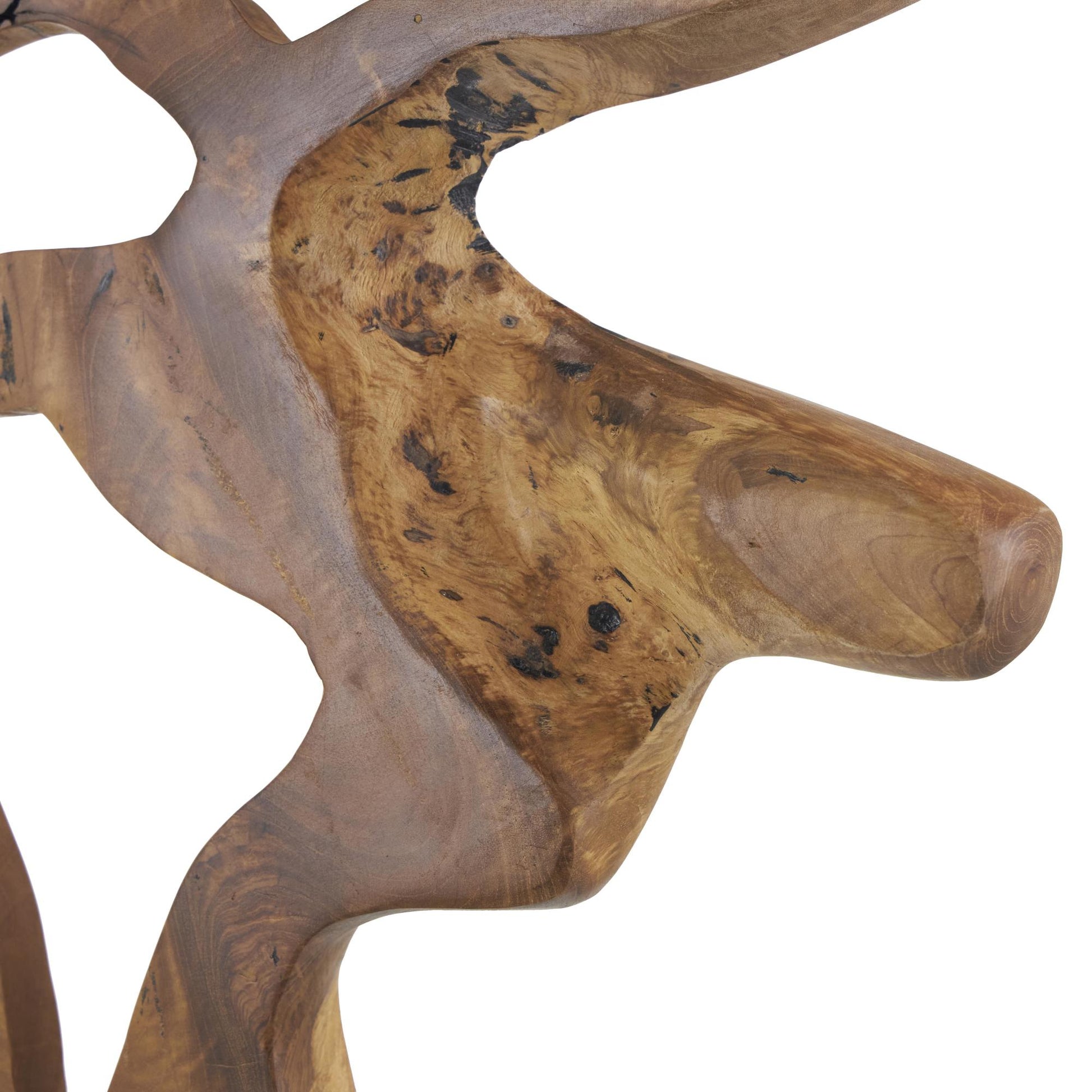 Abstract Brown Teak Wood Cutout Decorative Sculpture with Block Base