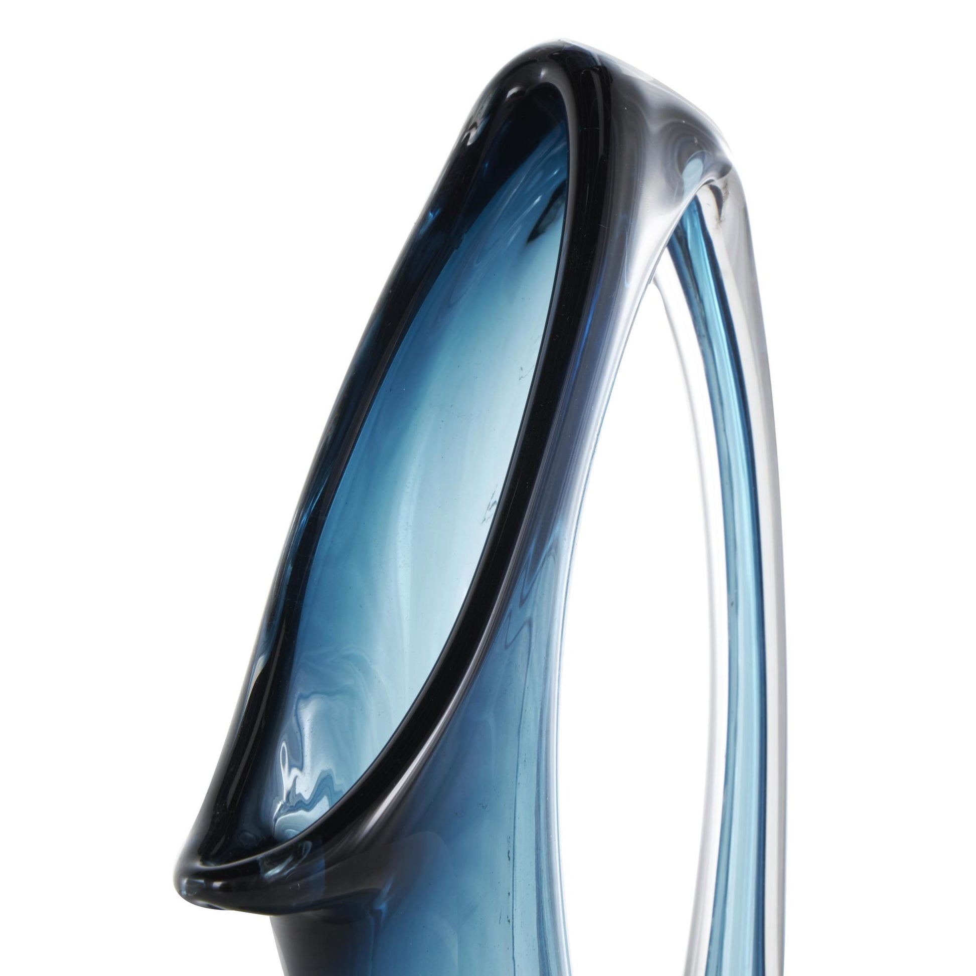 Abstract Blue Glass Ombre Decorative Vase with Cutout Handle and Elongated Opening