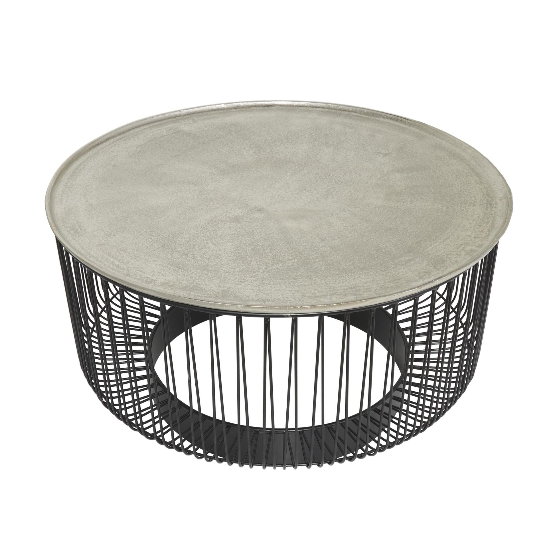 Geometric Black Aluminum Metal Open Frame Wire Coffee Table with Silver Aluminum Top