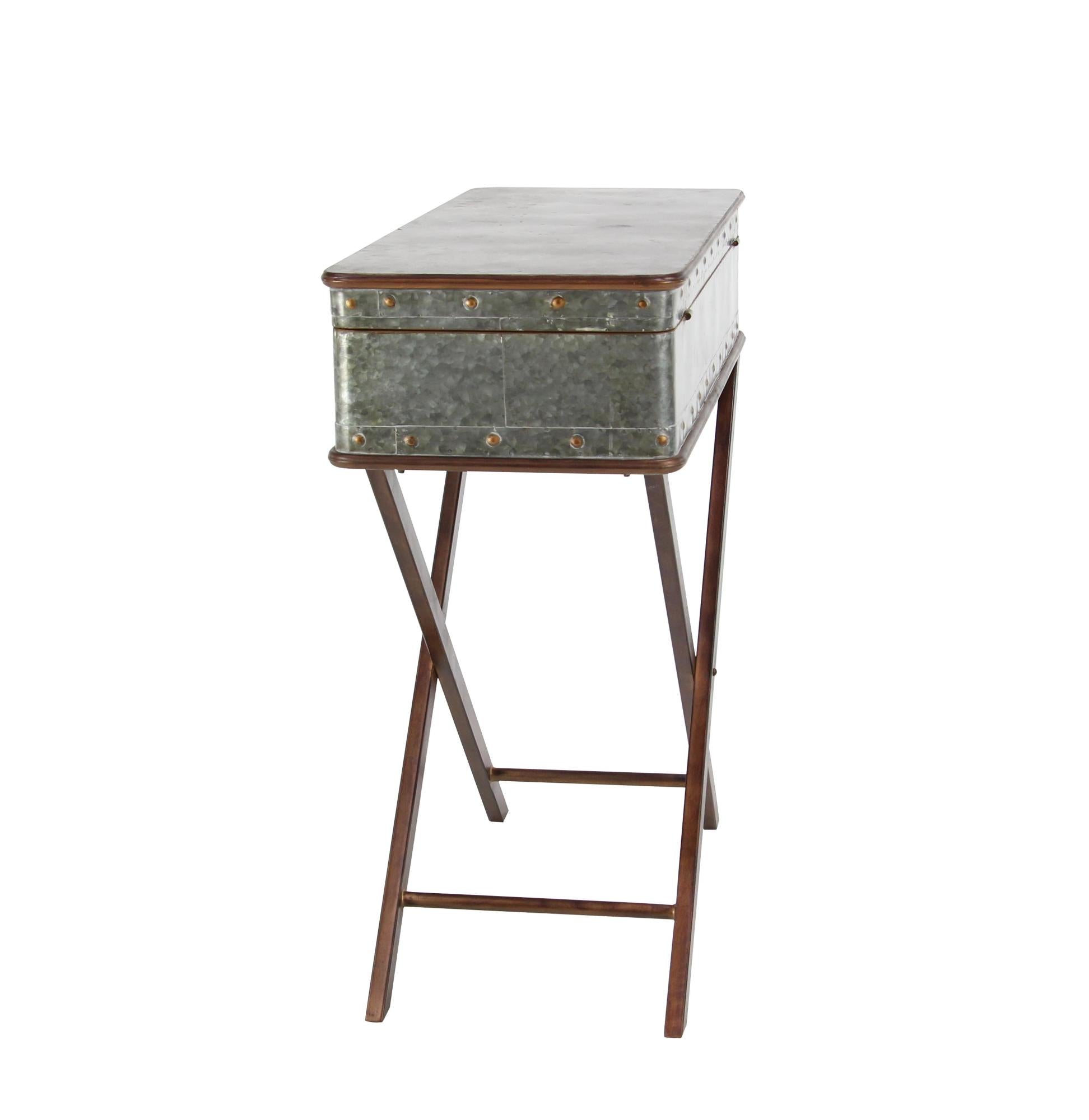 Gray Metal Side End Accent Table with Suitcase Style Top